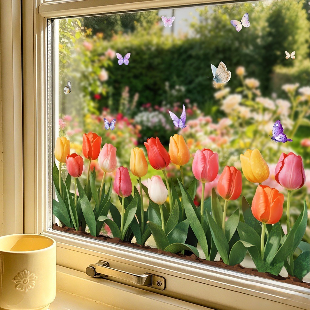 For Spring Tulip Cling Decal – Repositionable Waterproof Window Decoration
