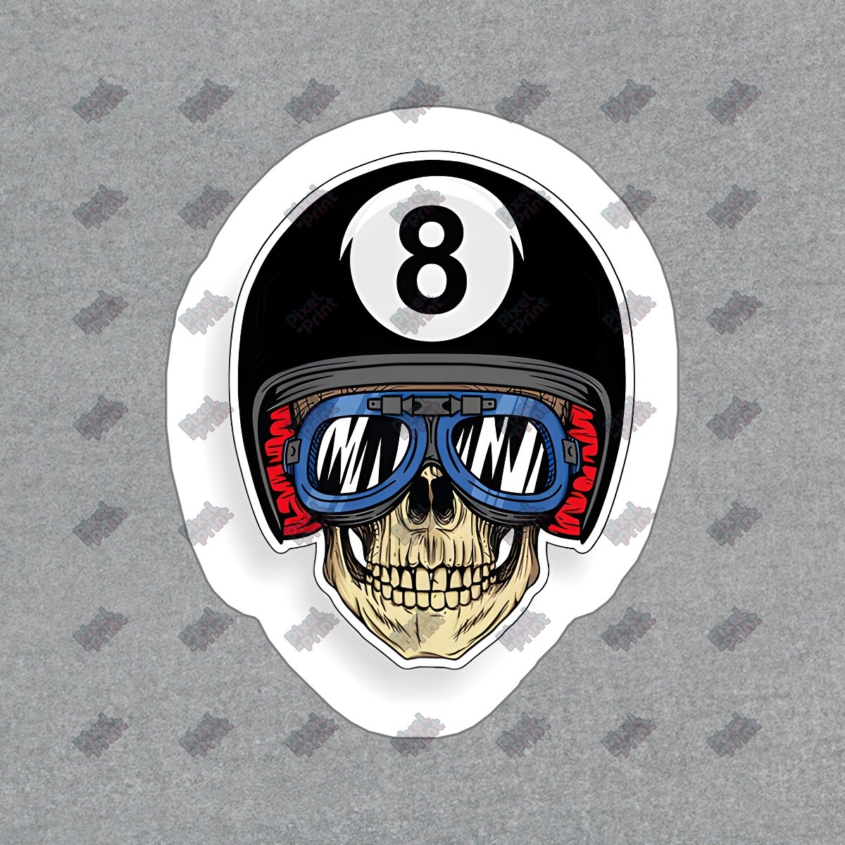Edgy Skull Helmet Vinyl Sticker 8 Ball Racing Decal Motorcycle, #871250