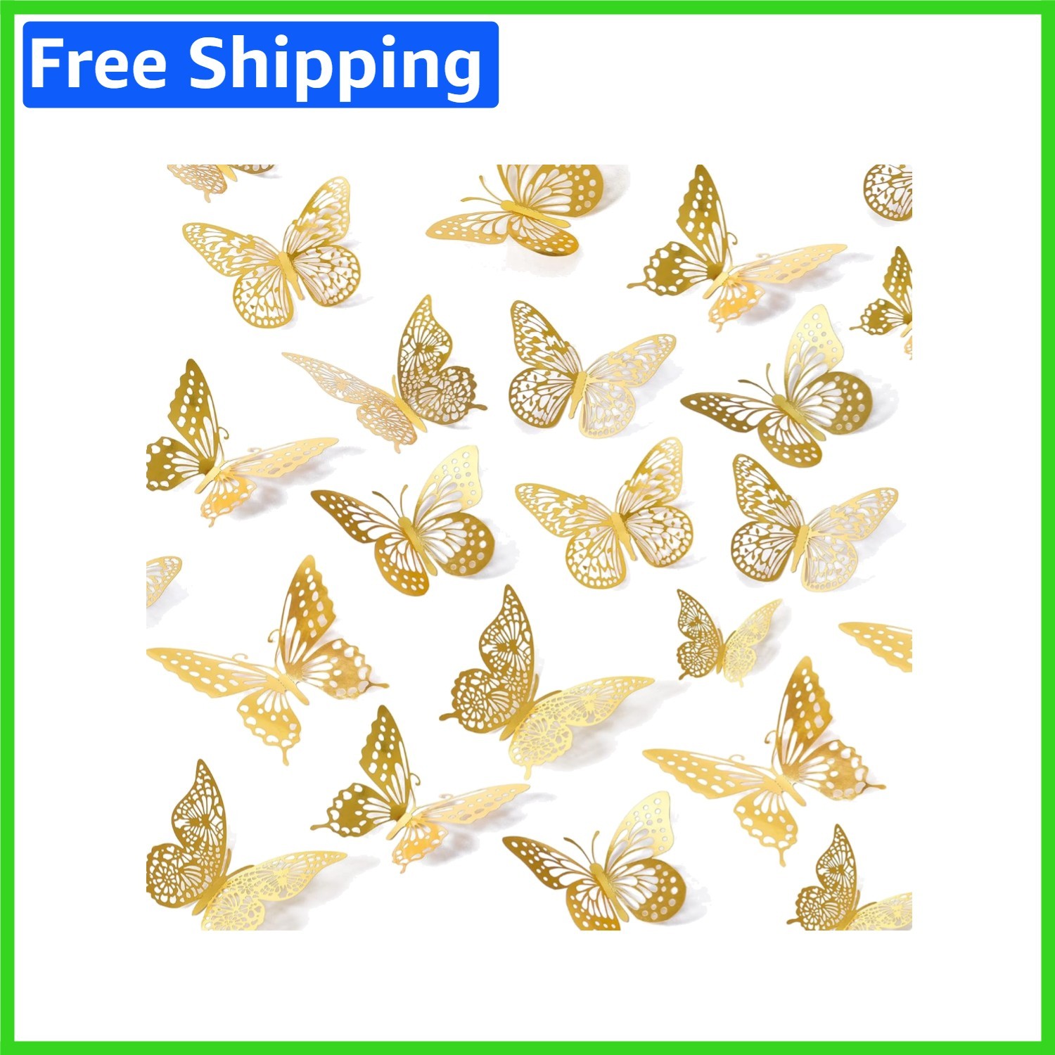 Elegant Gold Butterfly Wall Stickers Set – 48 Pcs for Kids’ Rooms & Celebrations