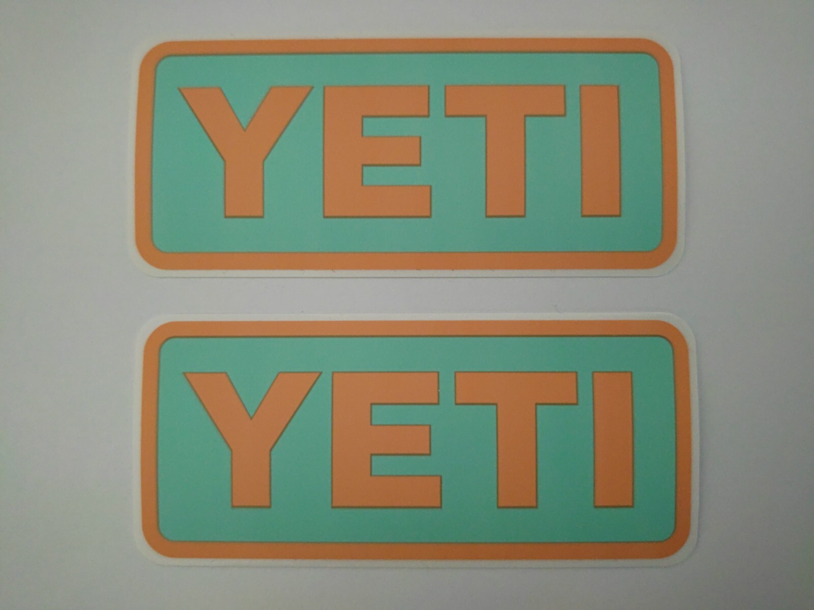 YETI STICKERS DECALS X2 SMALL AQUA / MELON ORANGE NEW