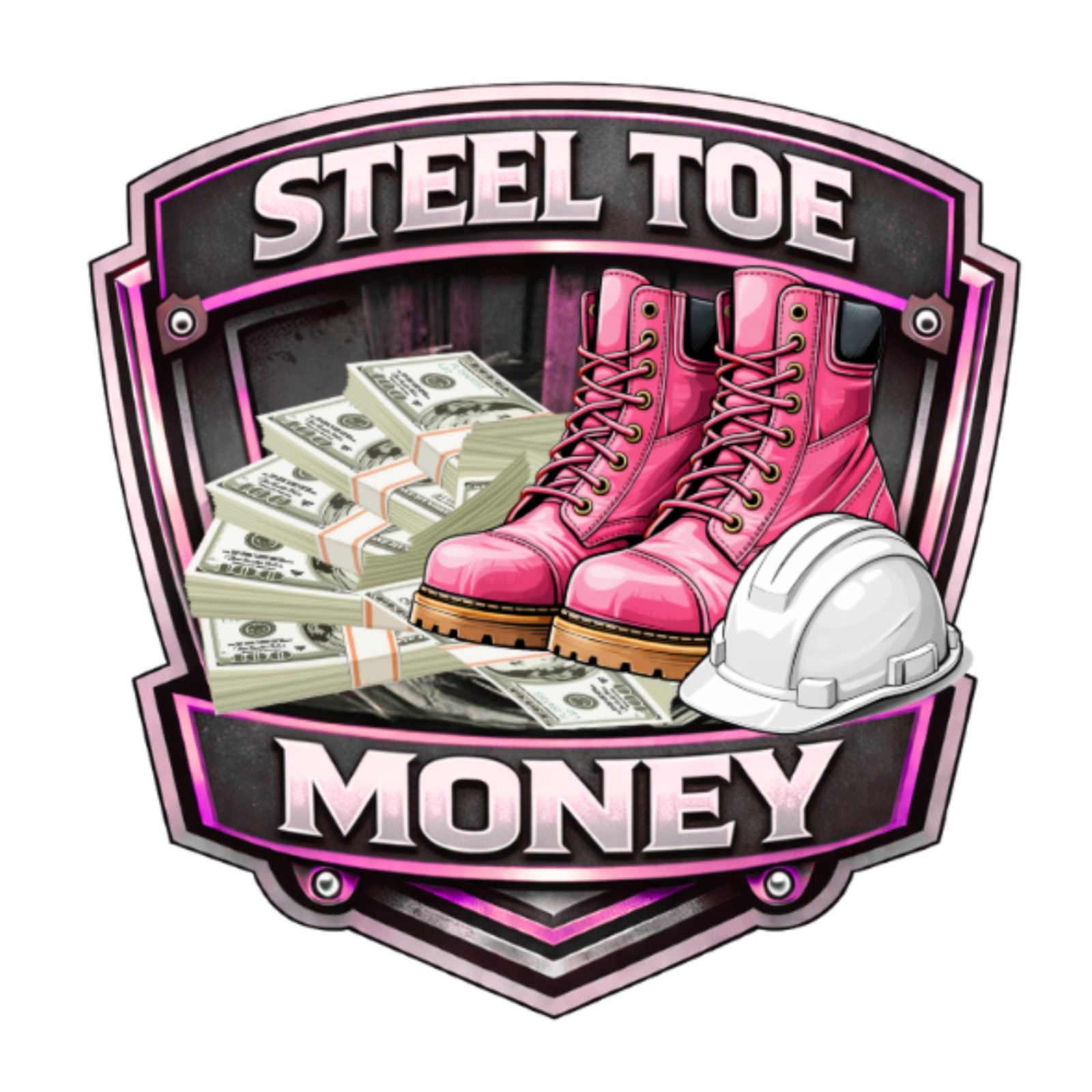Steel Toe Money Pink 3” UV DTF Decal Women Blue Collar Hard Hat Sticker