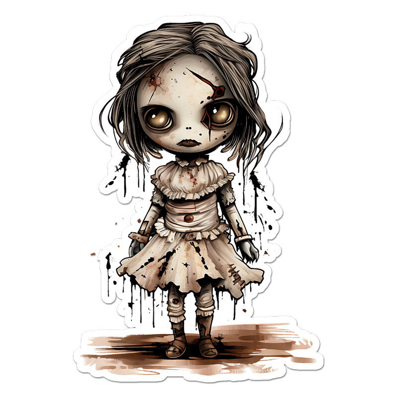 Scary Zombie Doll Girl, Vinyl Decal Sticker, Indoor Outdoor, 3 Sizes, #11575