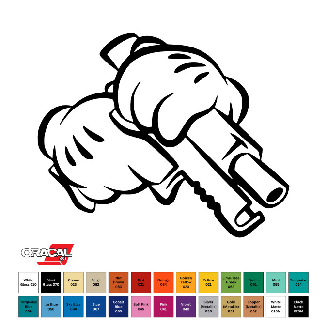 Mickey Hands Gun Die-Cut Permanent Sticker Vinyl Decal 3″ CHOOSE COLOR