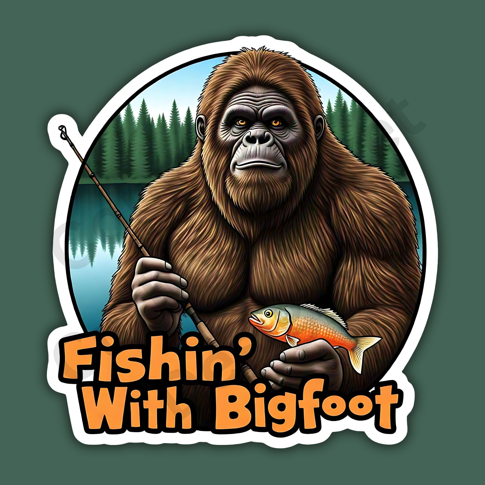 Fishin With Bigfoot Fishing Sasquatch Cryptid Funny Tackle Box 3″ Vinyl Sticker