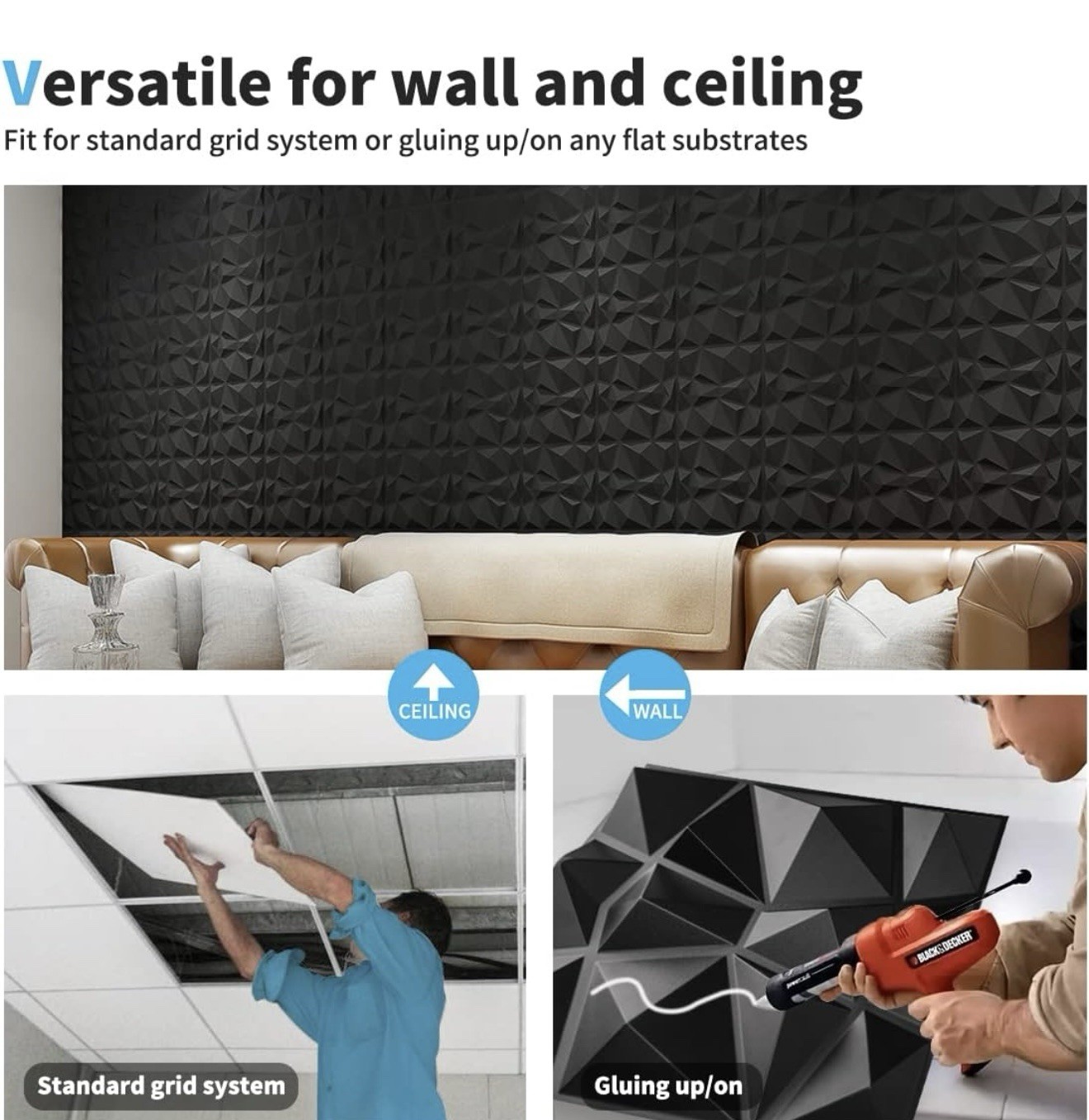 Art3d Decorative 3D Wall Panels in Diamond Design, 12″x12″ Matt White (33 pack)