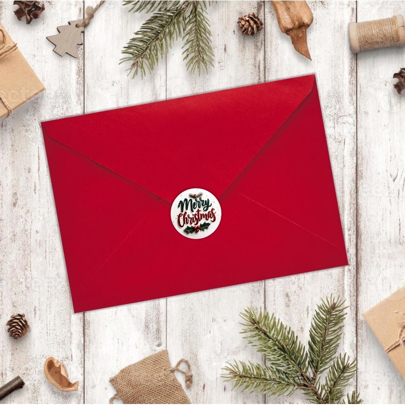 Merry Christmas Round Dot Stickers Set, 1.2″ & 1.5″