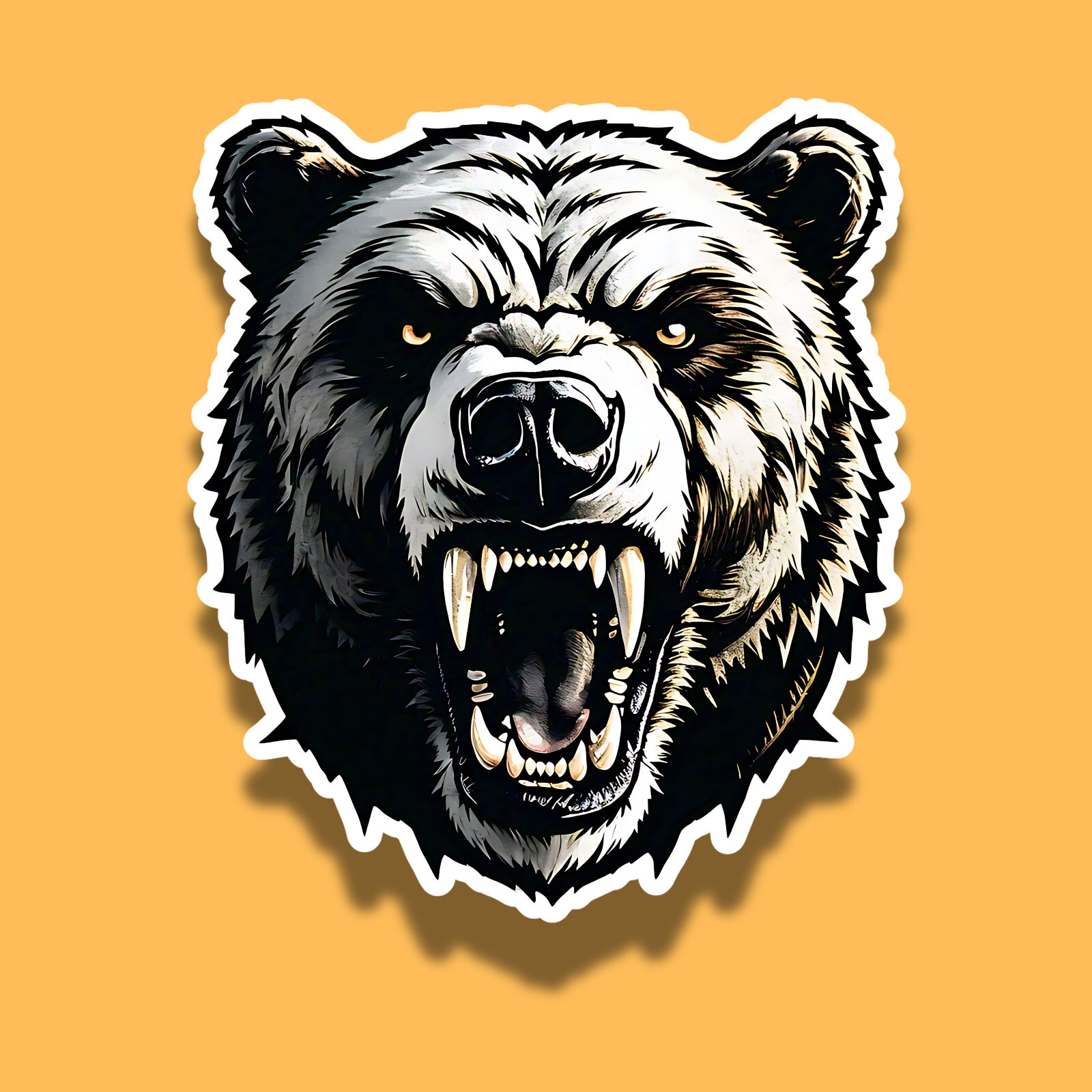 Ferocious Angry Grizzly Bear Head Teeth 3″ Vinyl Sticker