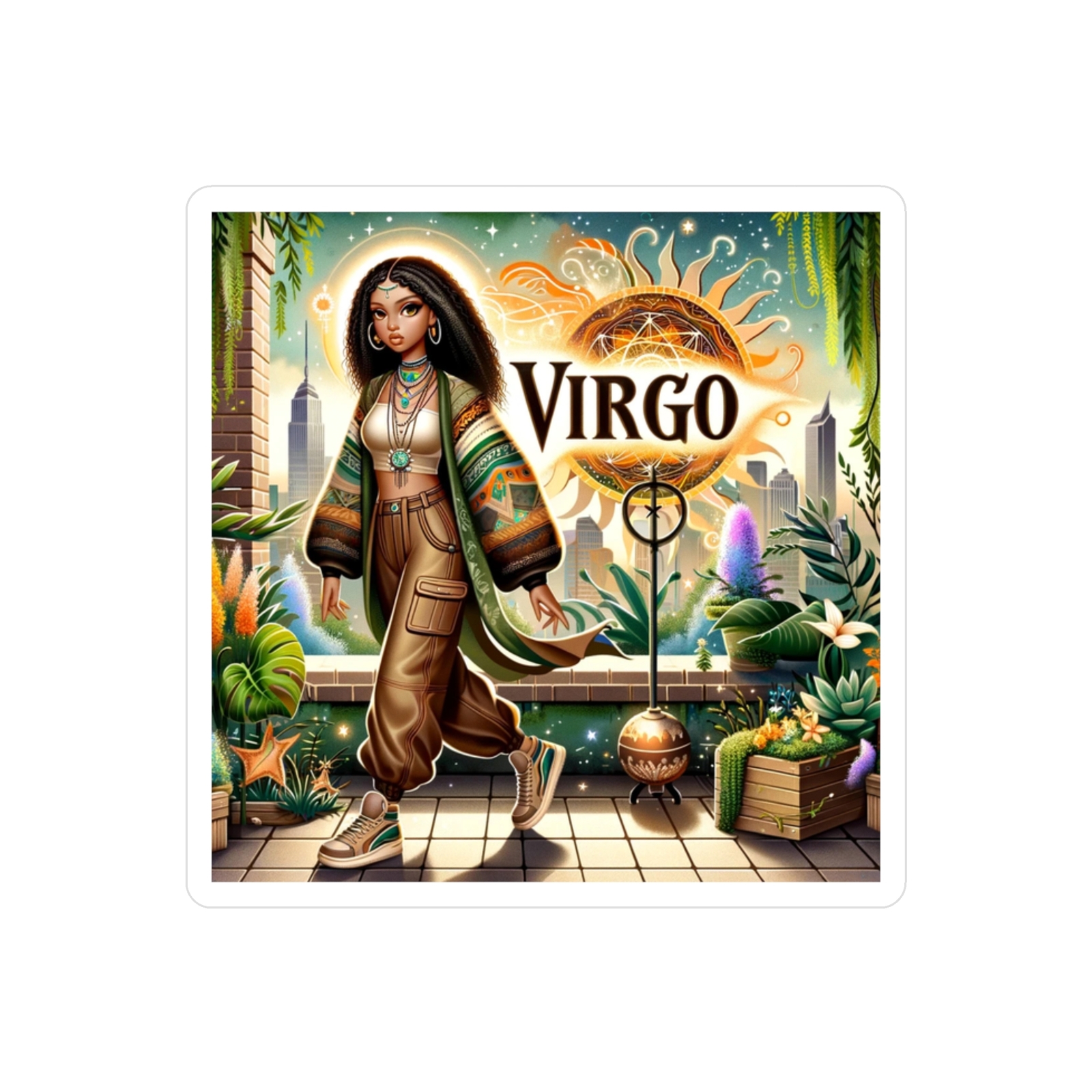 Stylish Virgo Woman Sticker – Modern Streetwear Design,Astrology Meets Fashion