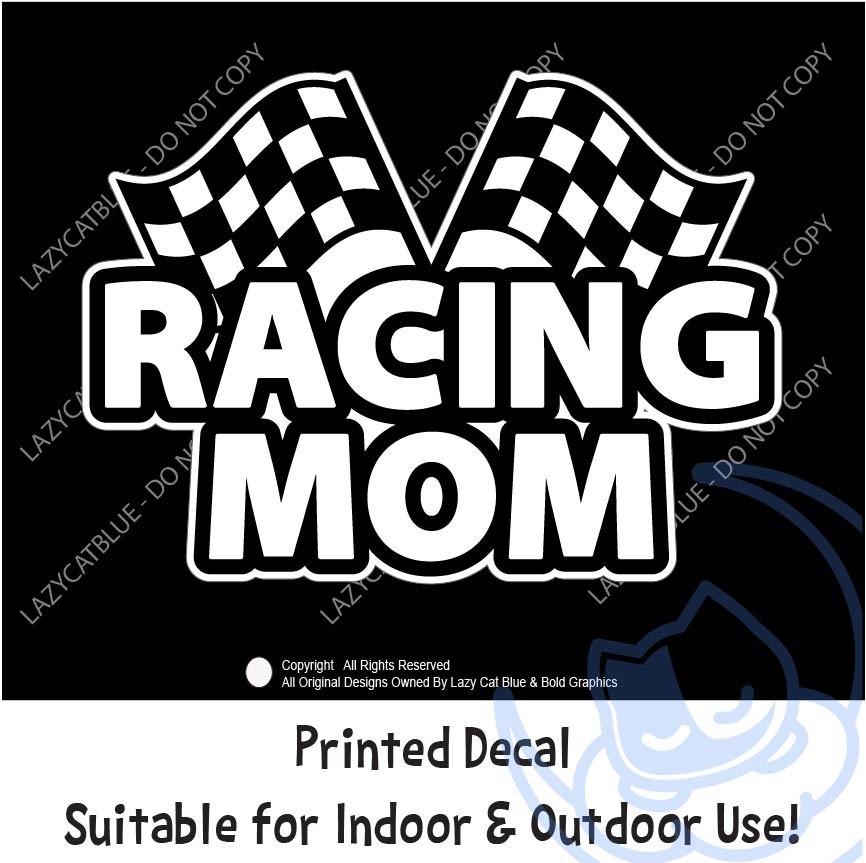 Racing Mom Decal Sticker Race Car Bike Kids Life Love Track Checkered Flags Mama