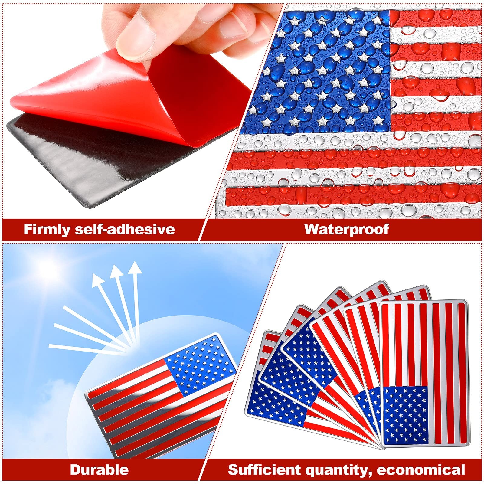 3D American Flag Car Decal Aluminum 6 Pcs 3.1×2 Inch USA Patriotic Emblem