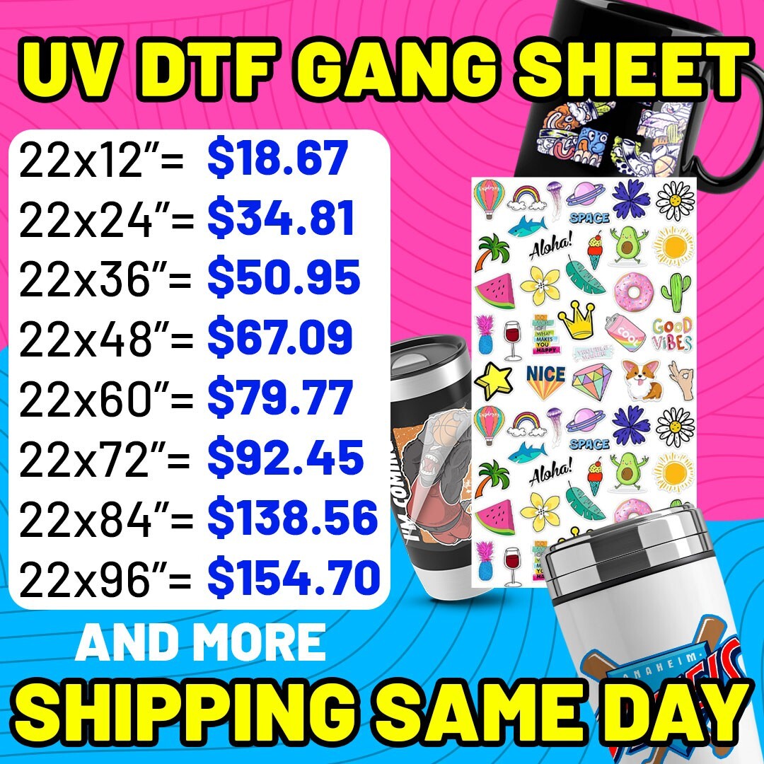 Custom UV DTF 3D Stickers 22″ x 108″ – Ready to Apply – Waterproof Decals
