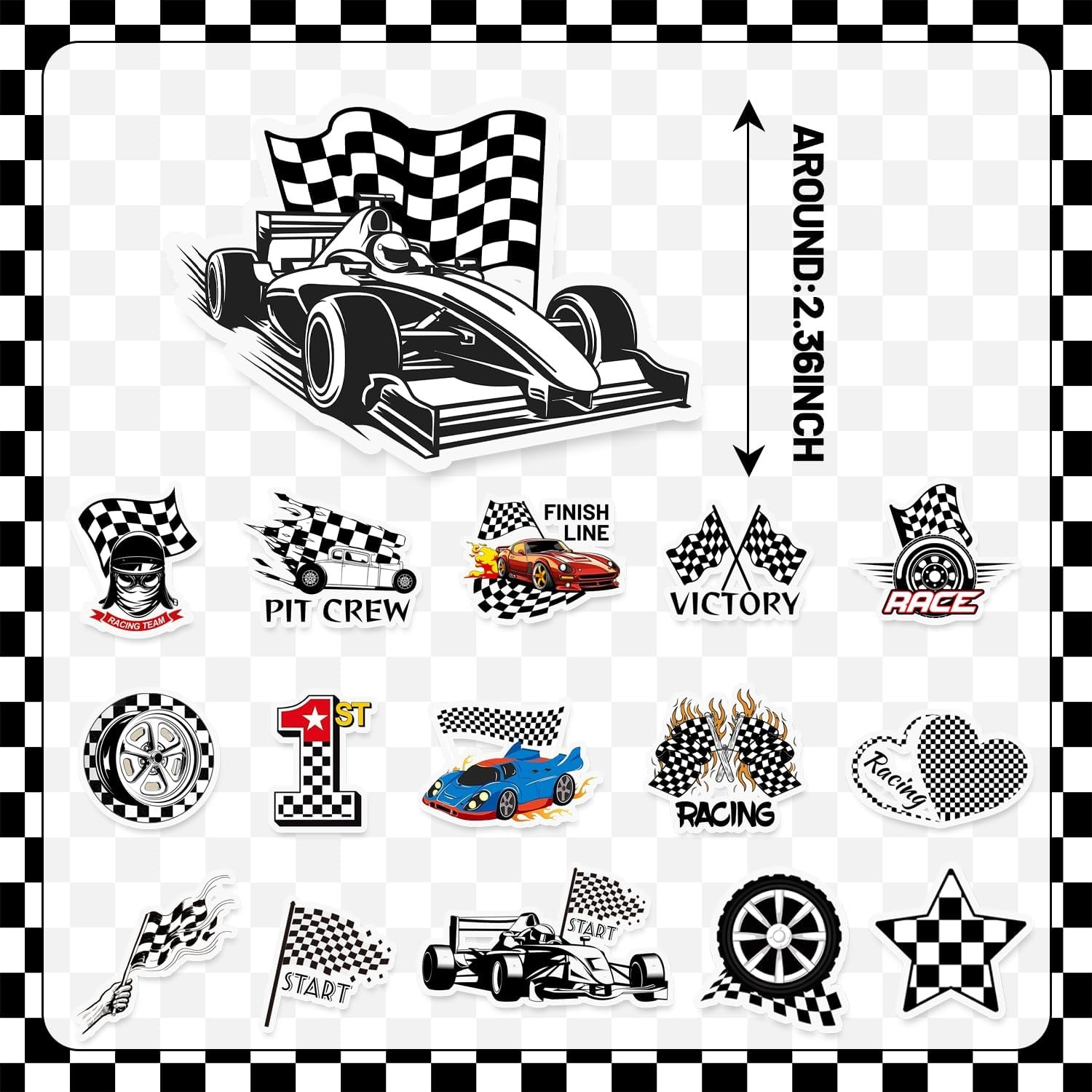 50PCS Race Car Checkered Flags Stickers Checkered Flags Party Favors Birthday Pa