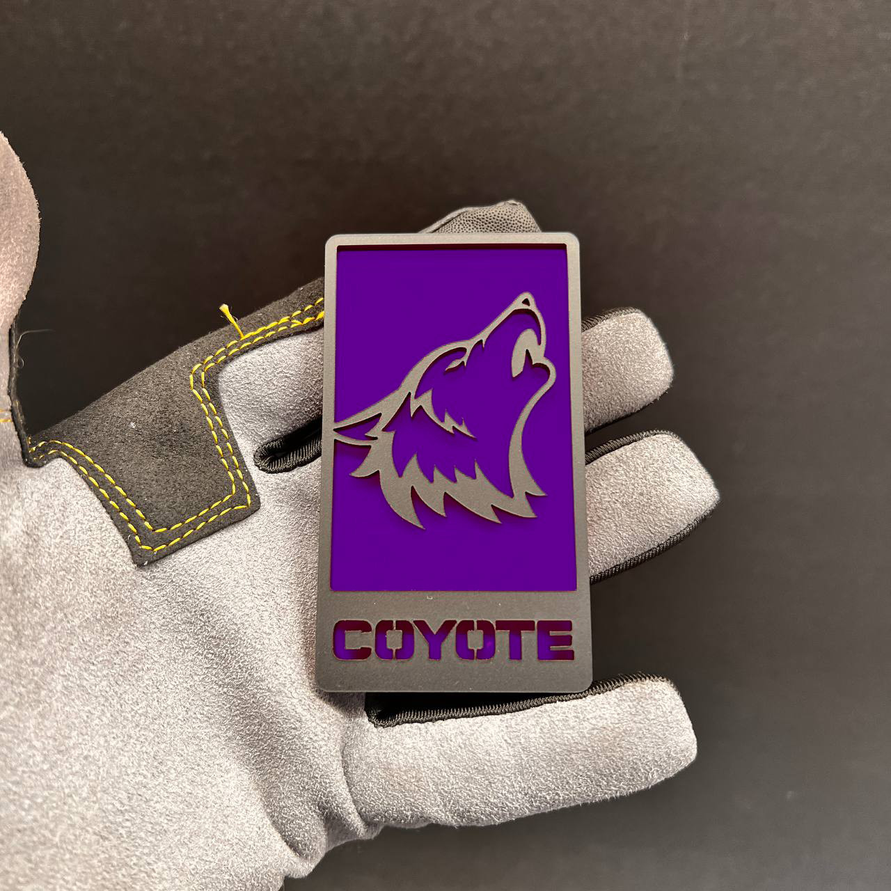 Coyote Car Badge Emblem Grill – BLACK ON PURPLE Trunk Aggressive Racing (1PC)