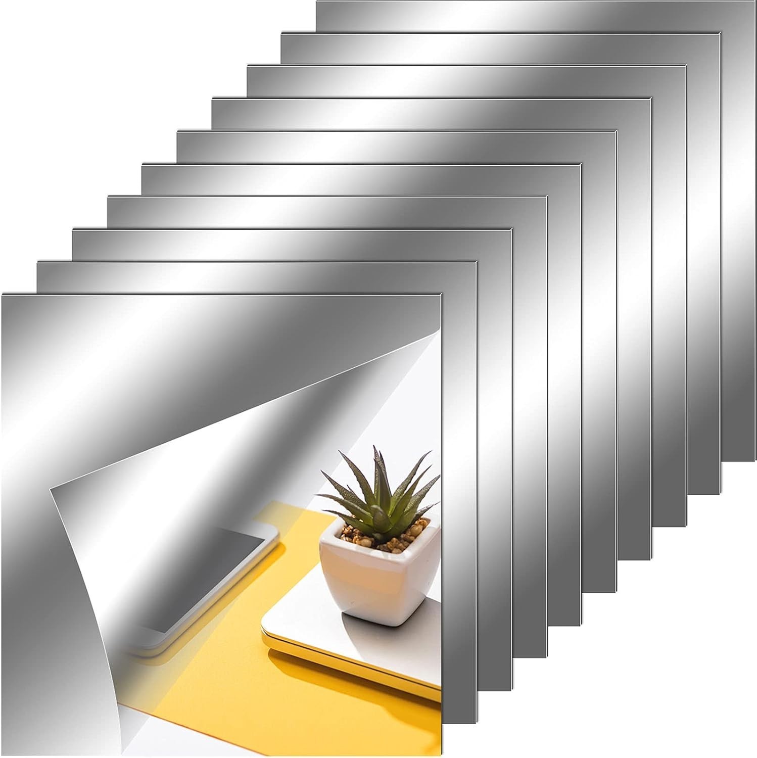 Self Adhesive Mirror Tiles Set – 10 Pieces, 12×12 Inches