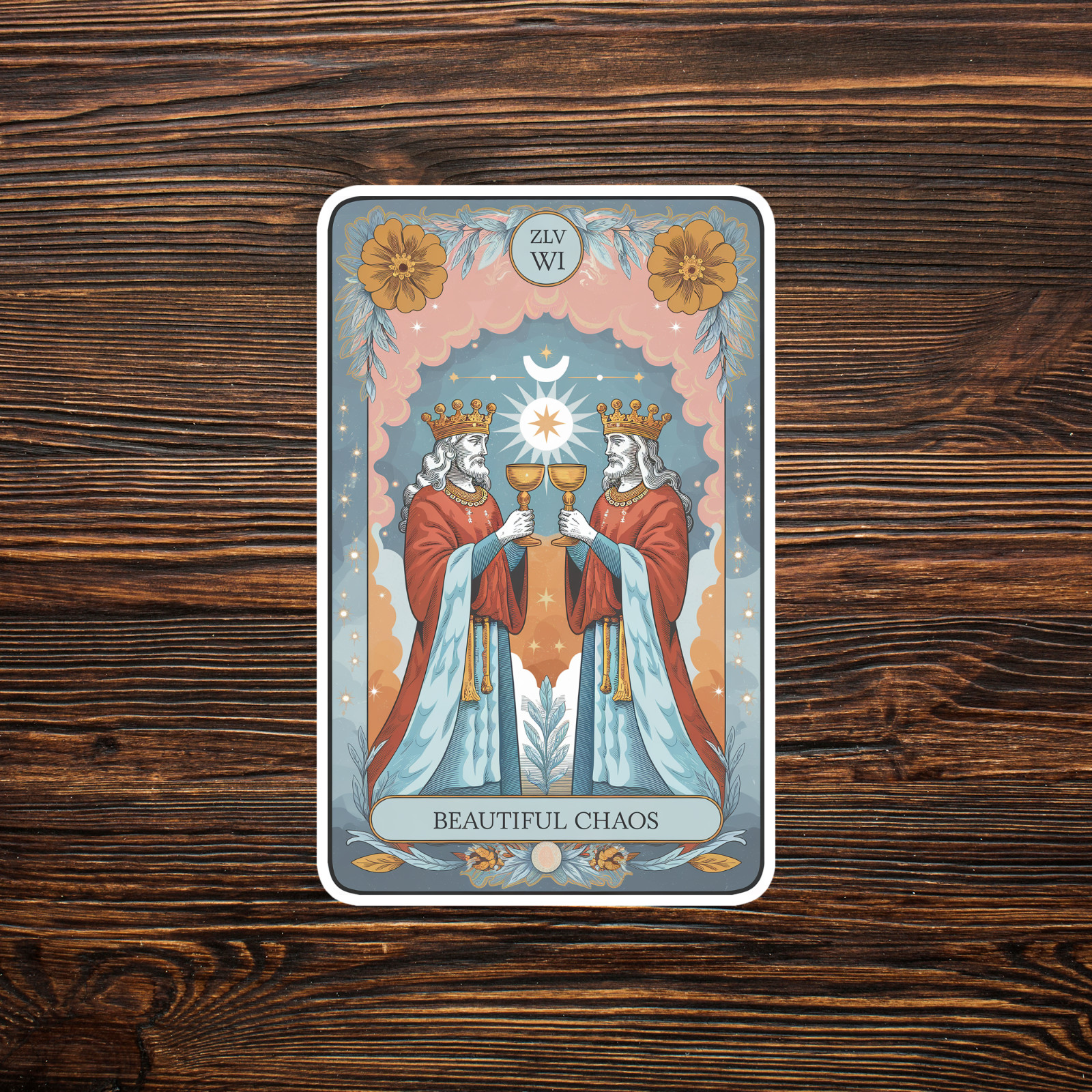 Beautiful Chaos Tarot Card Sticker – Mystical Kings Toasting Illustration #2152