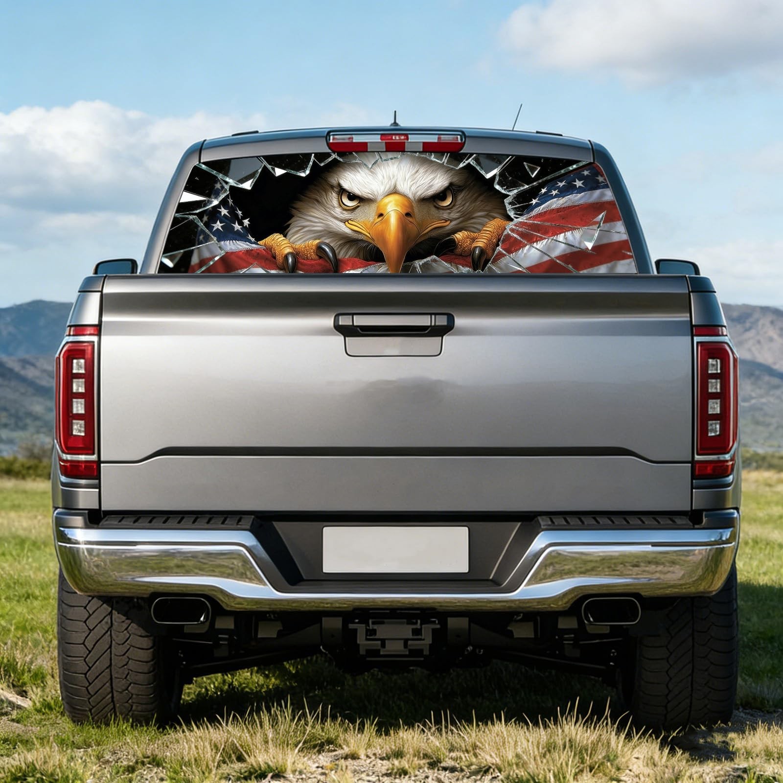 Back Window Decals for Trucks – 65×17.3 in American Eagle Flag Window Decal R…