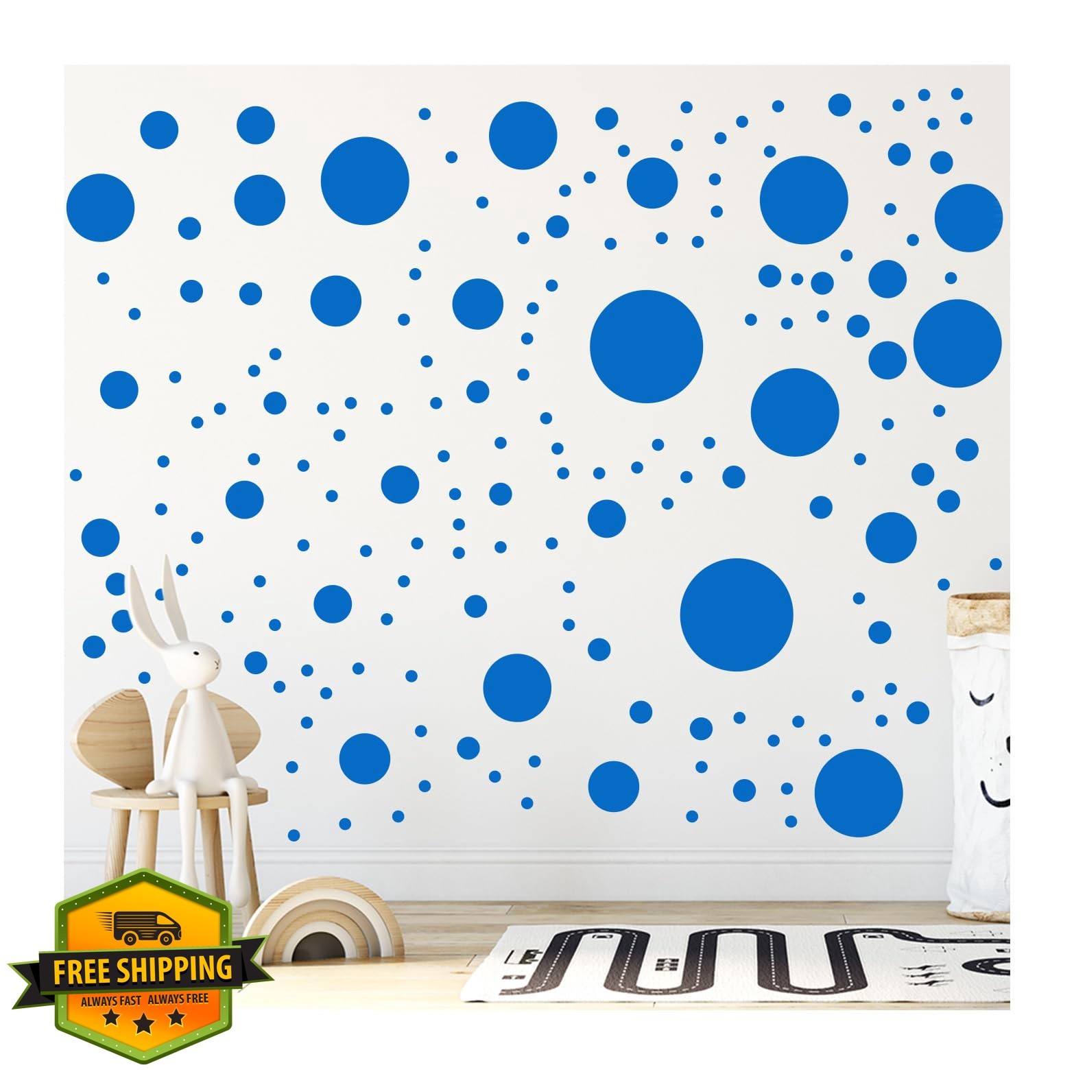 StickerDeen Blue Polka Dot Circle Wall Stickers 500+