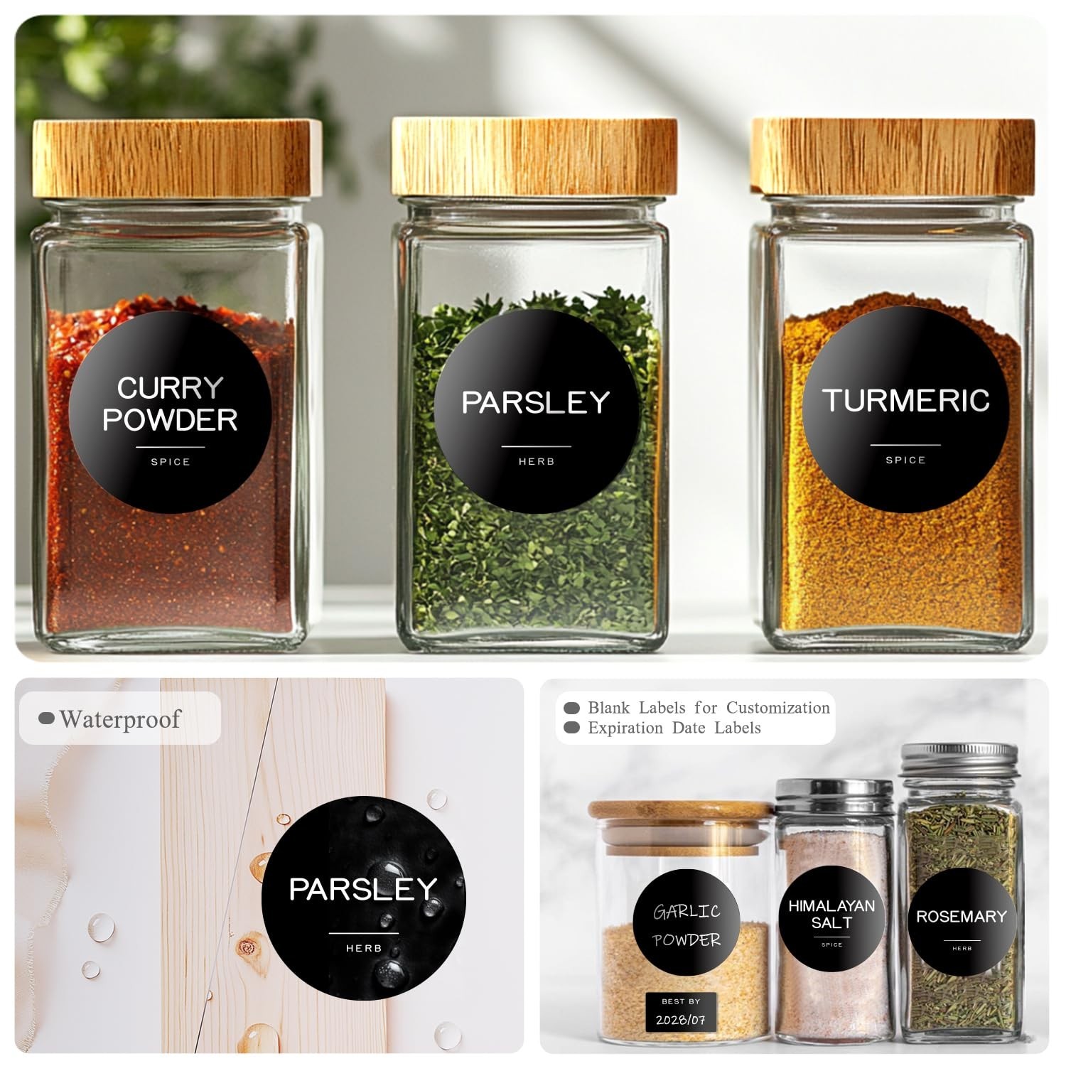 245 Spice Jar Labels – Round Preprinted Minimalist Waterproof Stickers for Ki…
