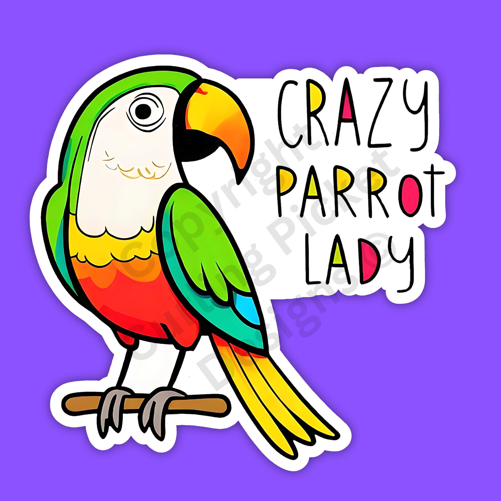 Crazy Parrot Lady Cute Funny Tropical Colorful Bird Exotic 3″ Vinyl Sticker