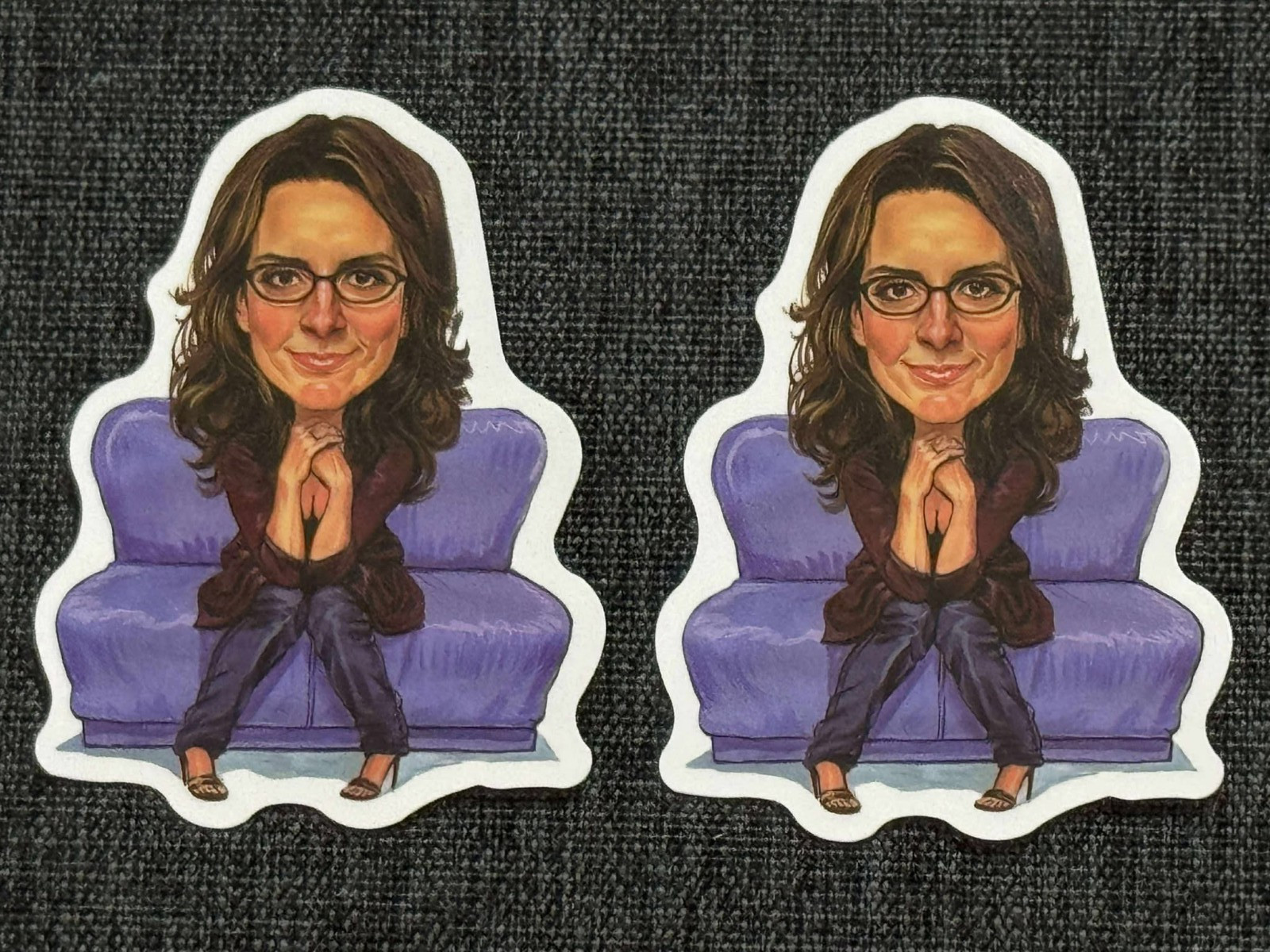 Lot (2) TINA FEY 1 5/8″ x 2 1/4″ Caricature STICKERS Free SHIP! FAST!
