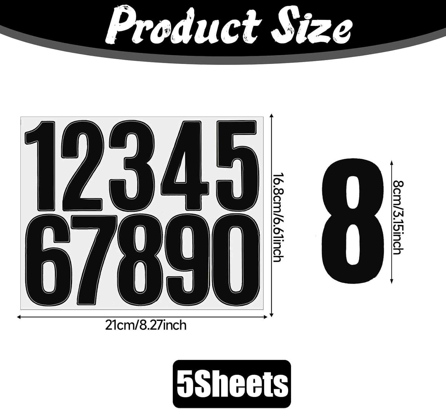5 Sheets Black Number Stickers, 3 in Vinyl Stick on Numbers, 0-9 Waterproof Adhe