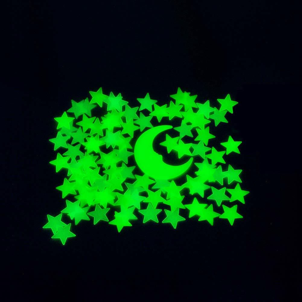 Yellow 3D 200 Glow in the Dark Star Moon Kids Home Plastic Stickers Wall Decals