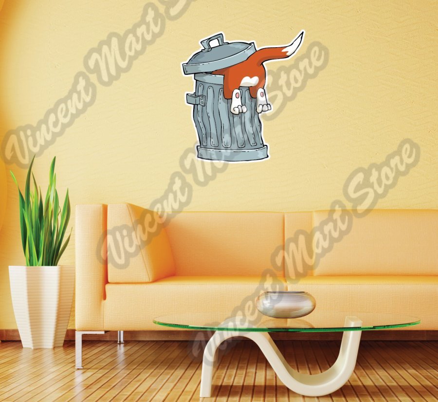 Garbage Trash Can Cat Pussycat Dirty Pet Wall Sticker Room Interior Decor 18X25″