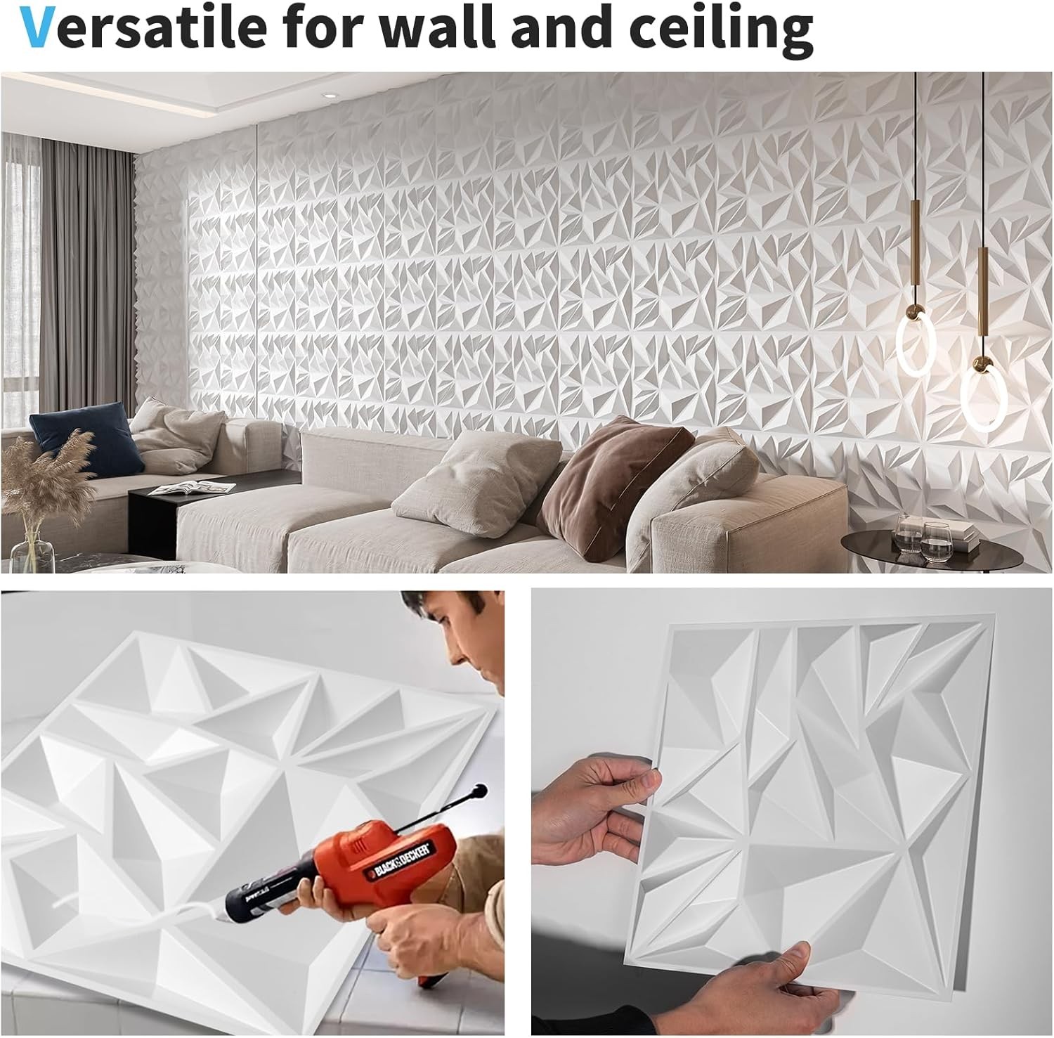 3D Wall Panels 33 Pack 12×12 PVC Textured Accent Wall Diamond Design Wall Decor