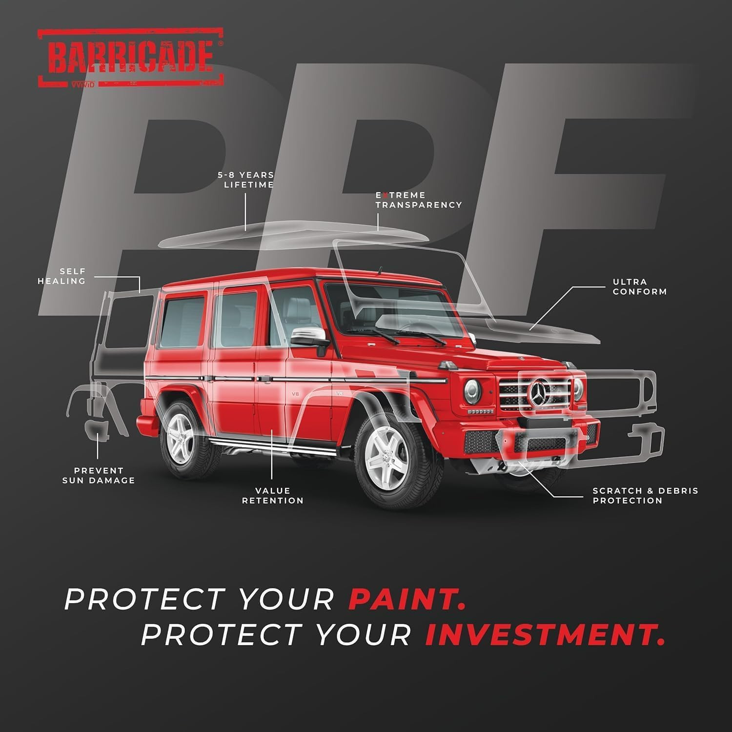 Barricade Premium 8 Year Stealth Satin Clear Paint Protection Film TPU (6″ X 120