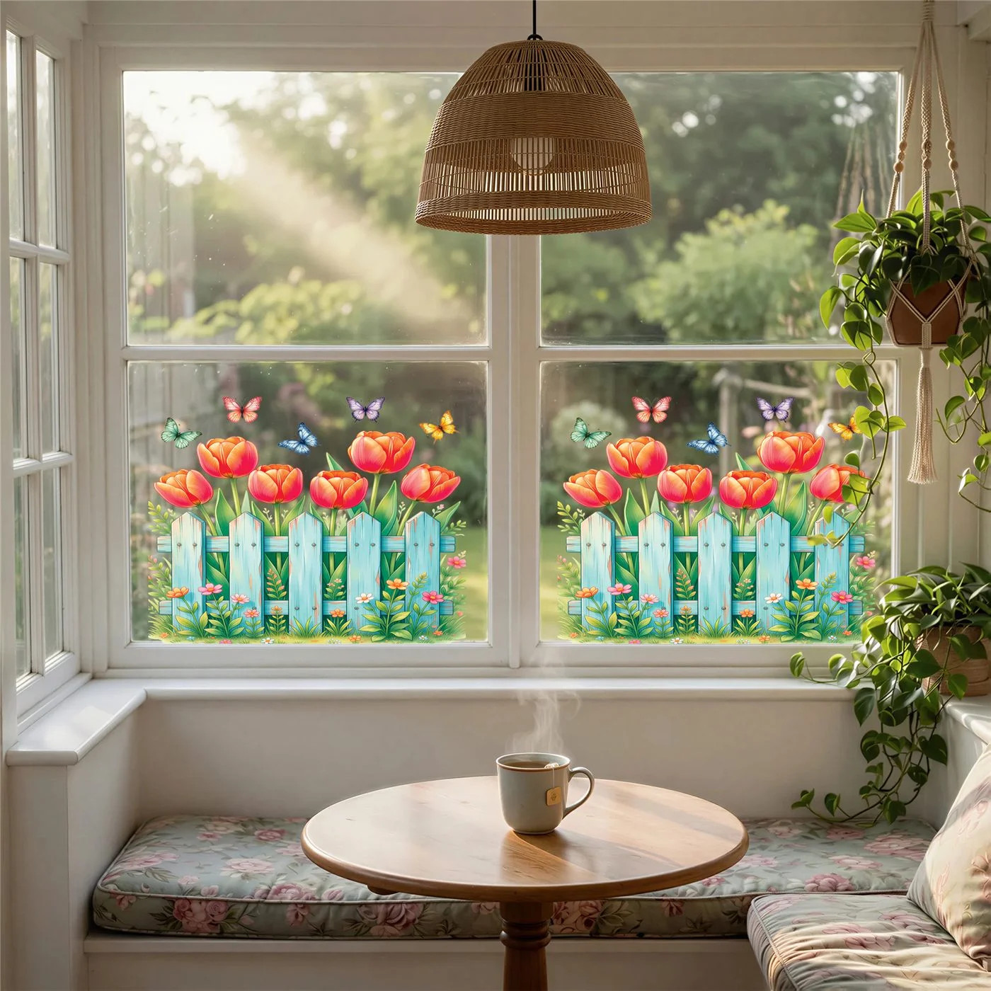 Tulip Garden Window Cling Set 2 Scenes 24×12 in Floral Static Cling Bird Safe
