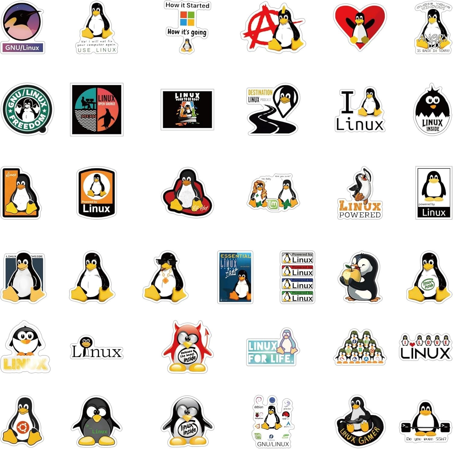 Linux Stickers 62pcs Work Decals Aesthetic Waterproof Vinyl Pack Stickers Bottle
