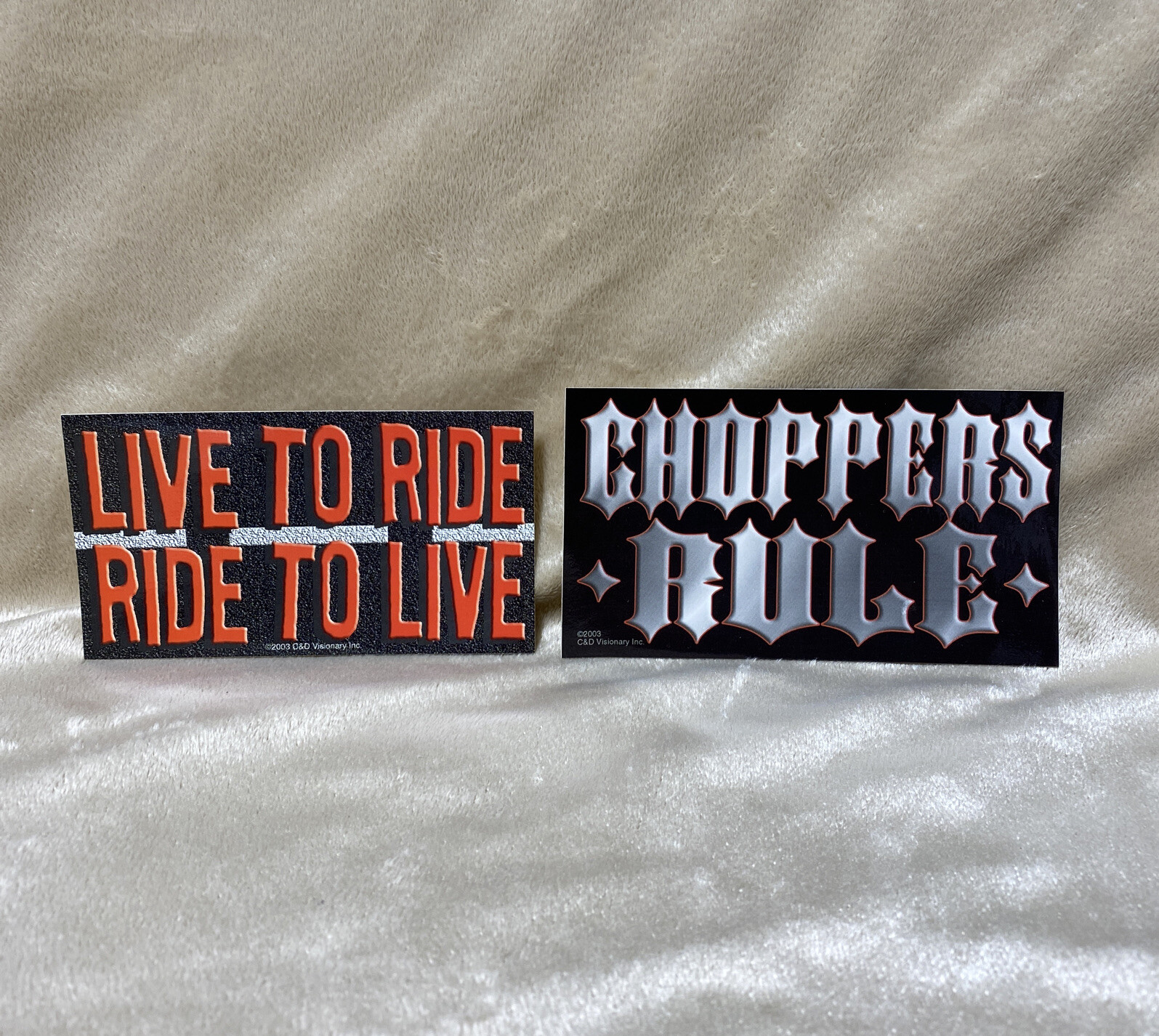 Lot Of 2 Choppers Rule Decal 5”x 2 7/8 ” And Live To Ride Decal 4.5”x2.5”
