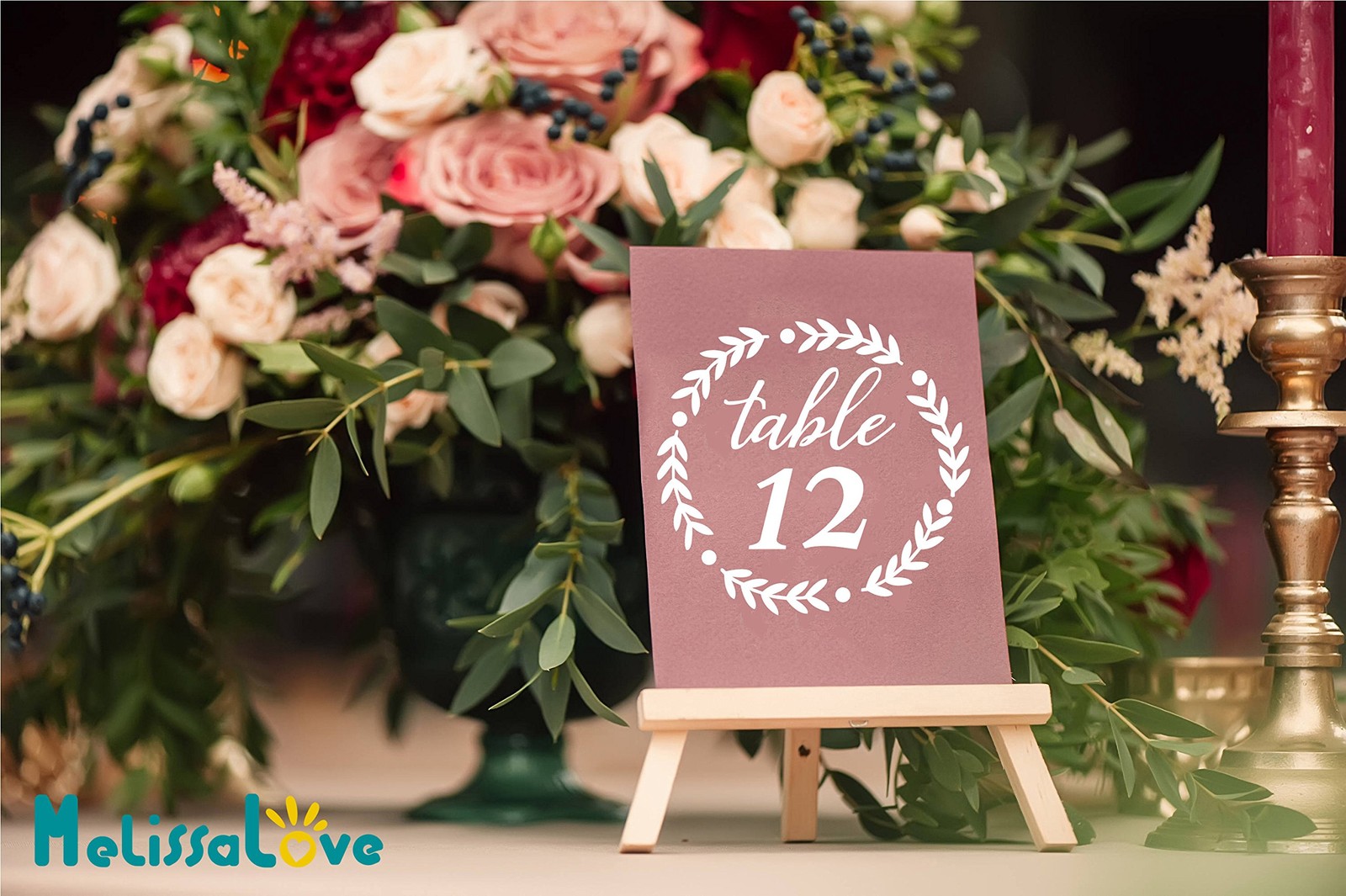Wedding Table Number 1-24 Decal Sticker no Framed Laurel Wreath Decal Recepti…