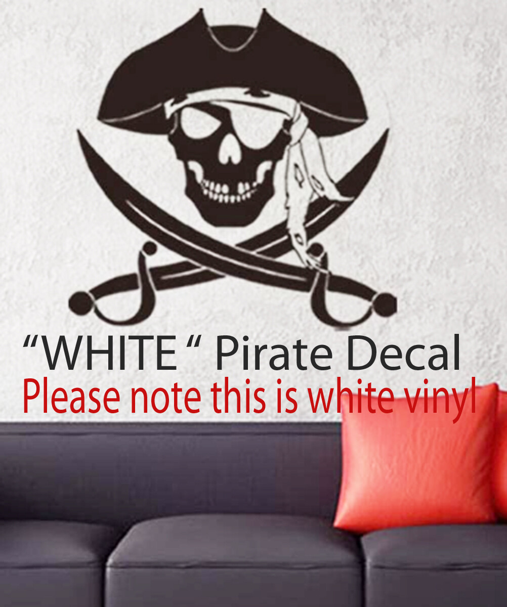 Pirate Skull Sword WHITE Decals Removable Wall Sticker Peel Stick 22×22 BUCS