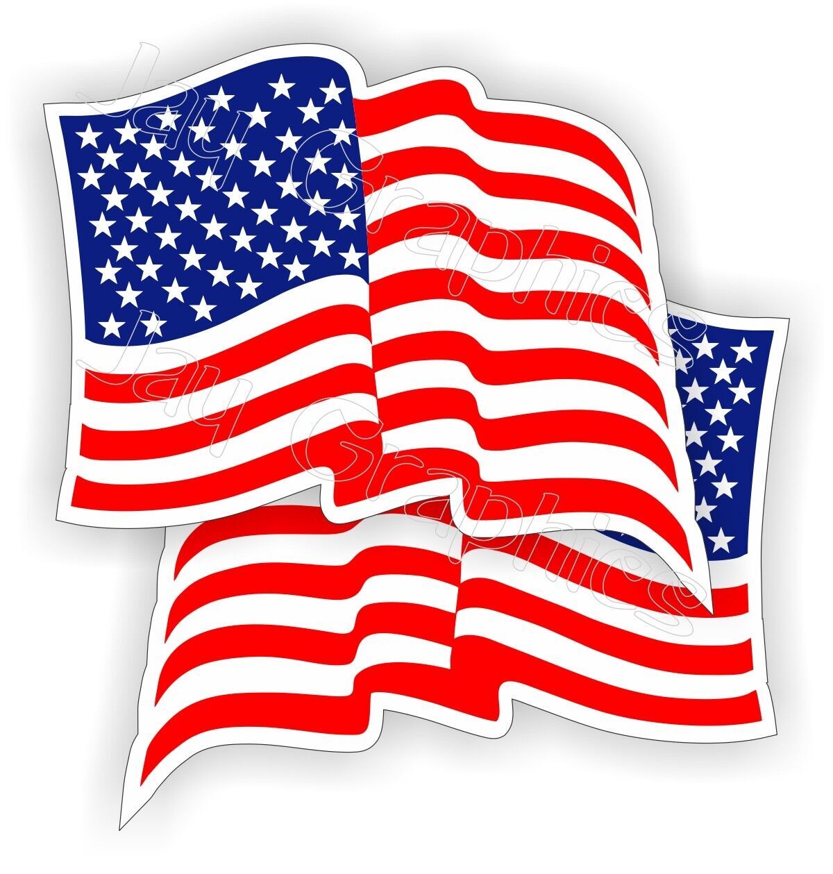 (2) Waving American Flag Hard Hat Sticker Decal