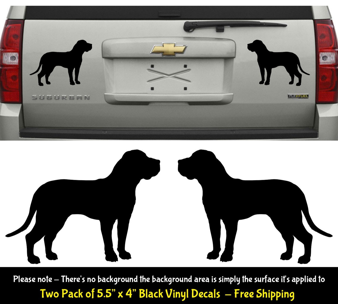 Mastiff Two Pk 5″ Black Vinyl Decal Mirrored Car Bumper Door Any Flat Surface