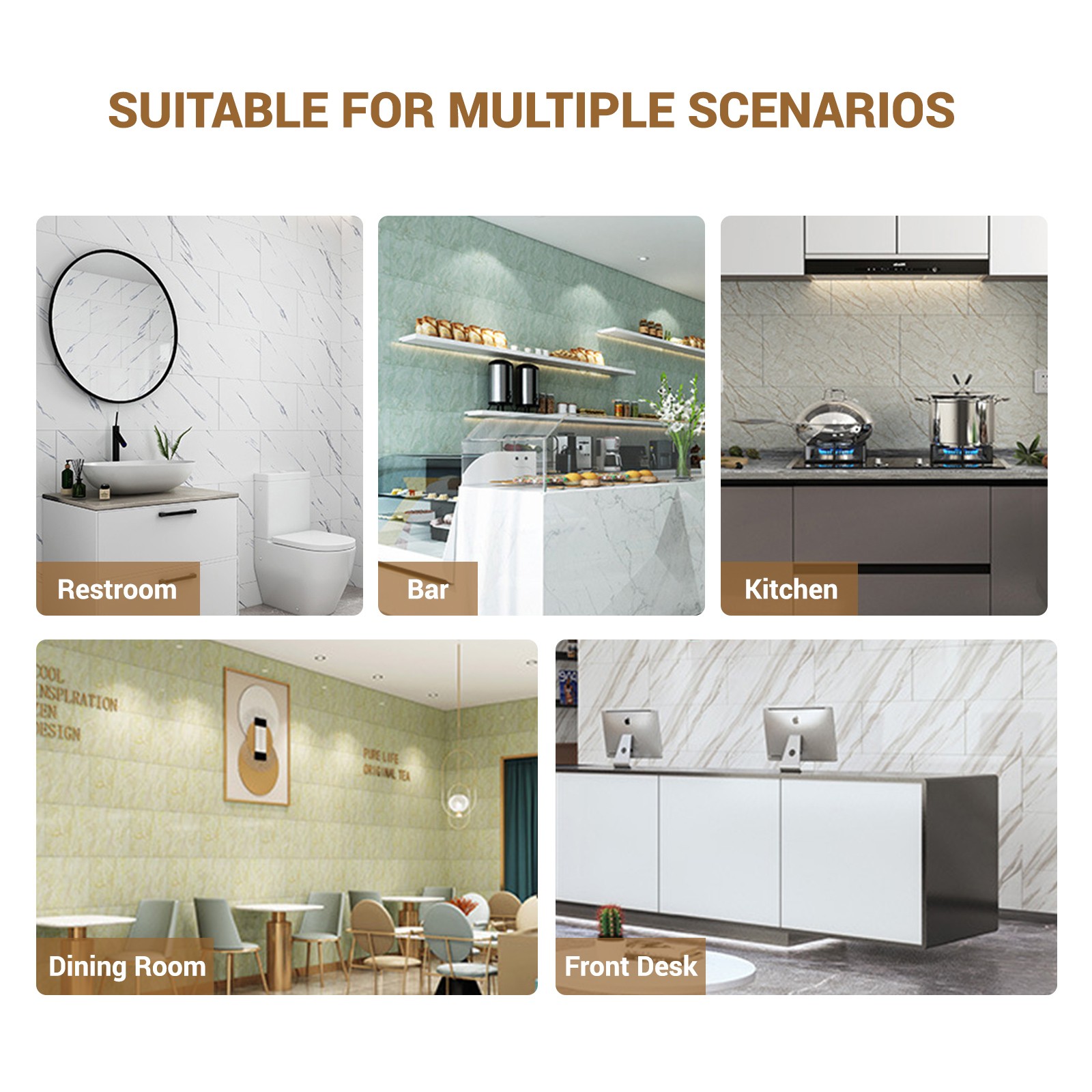 30*60cm Marble Tiles Sticker Self-Adhesive Kitchen Bathroom Home Wall Decoration