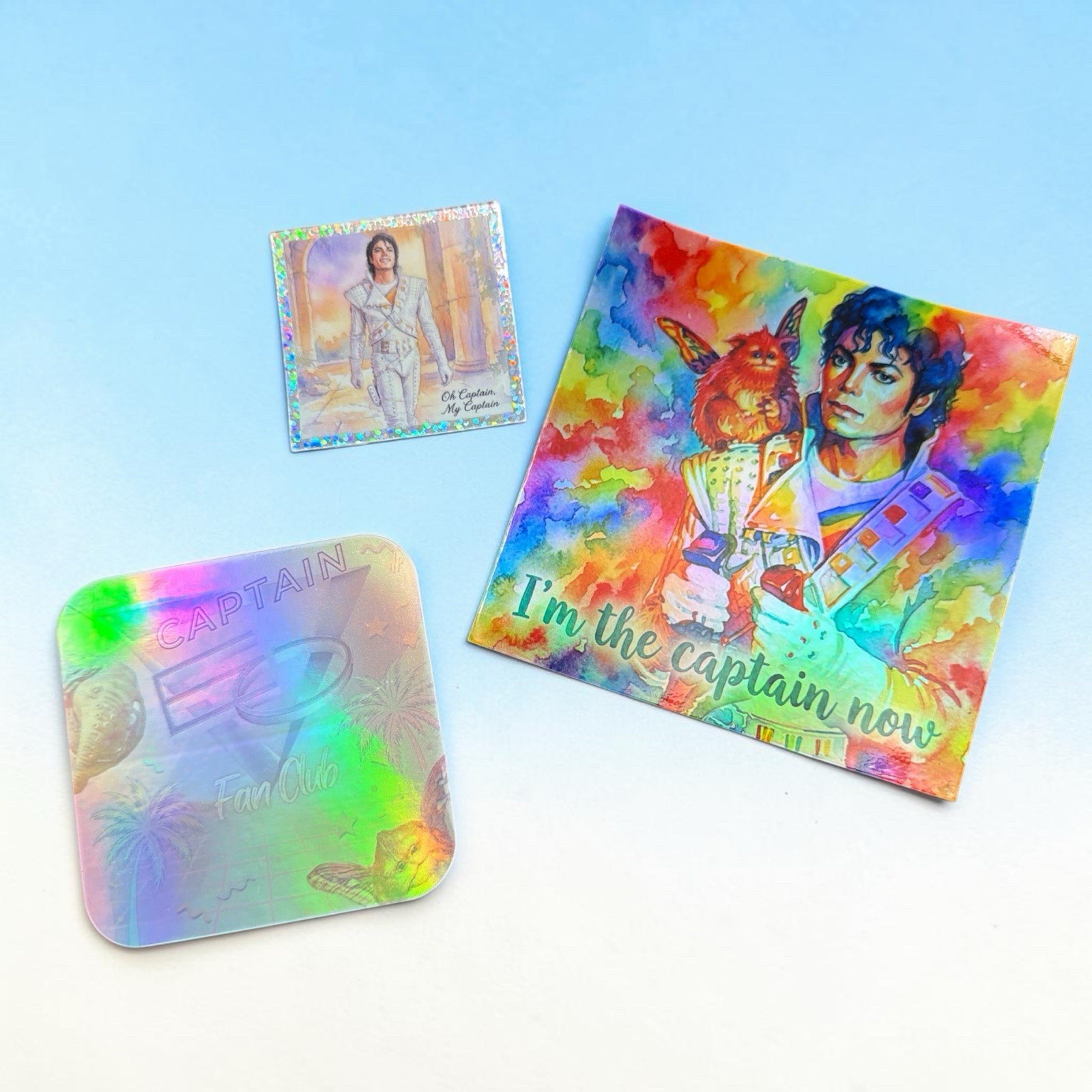 4×4, 3×3 2×2 Captain EO & Fuzzball Captain Hologram Sticker Homemade FREE SHIP