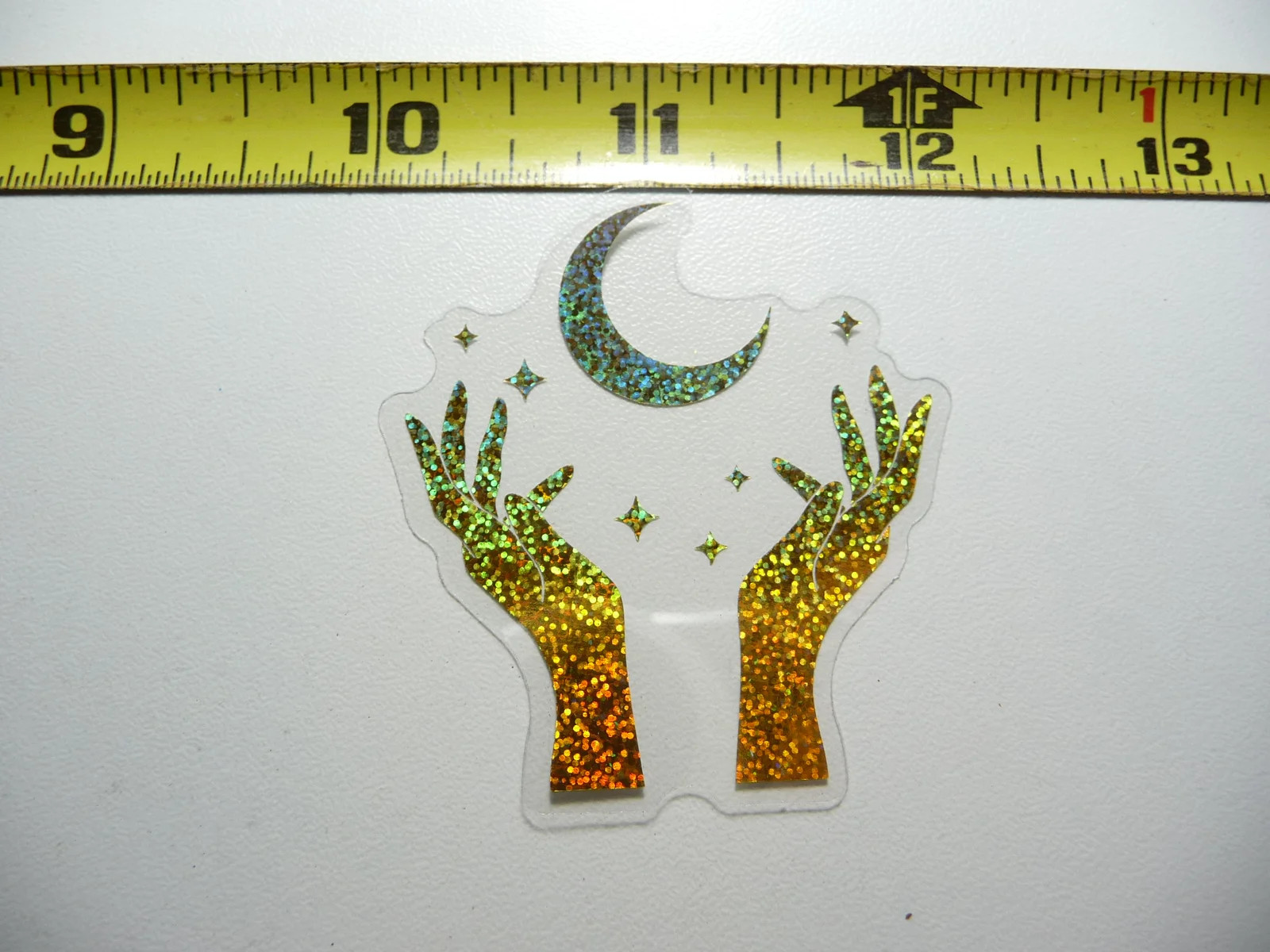 HOLOGRAPHIC HANDS STARS MOON SMALL STICKER DECAL REFLECTIVE SHINY BEAUTIFUL