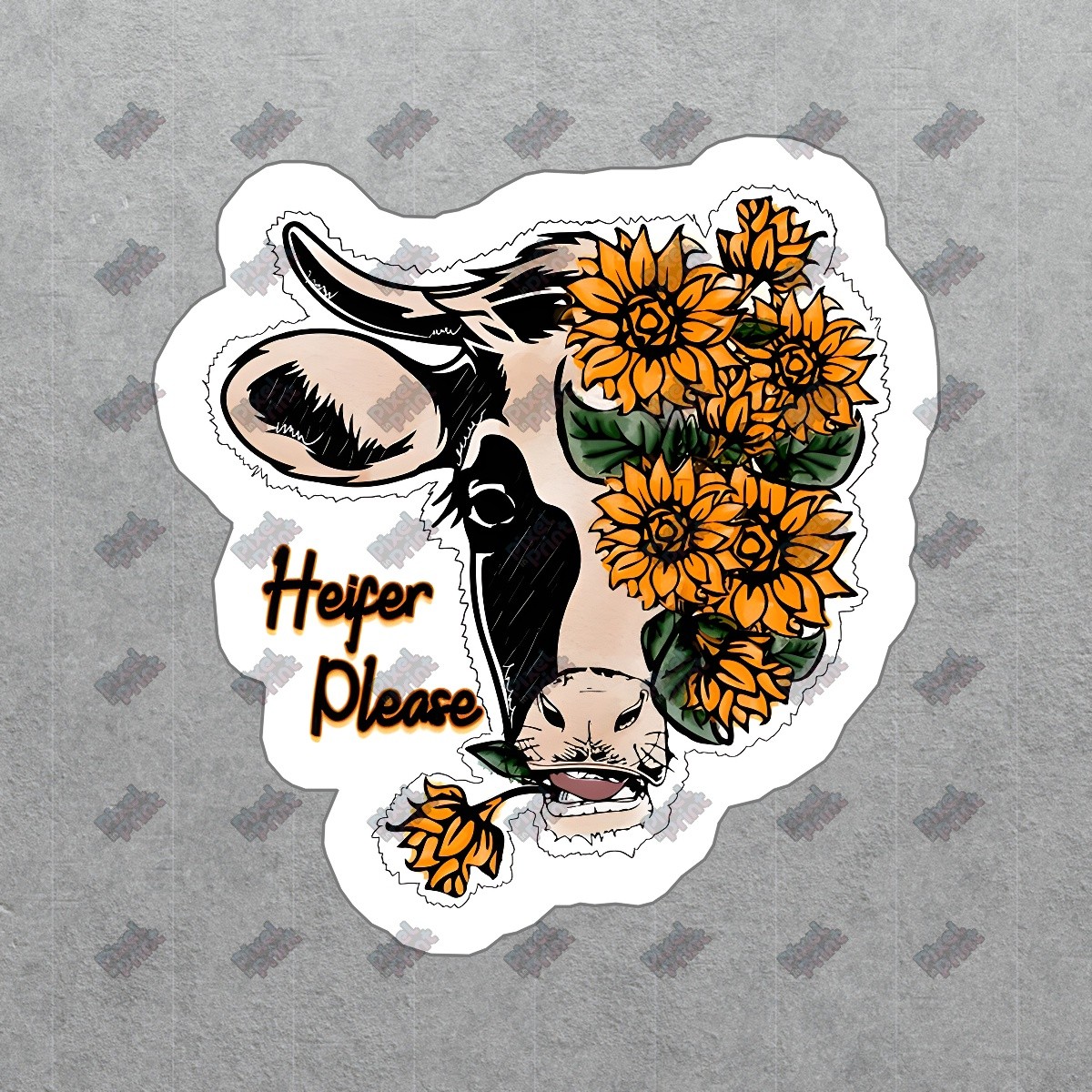 Cute Heifer Please Vinyl Sticker Farmhouse Decor Cow with Sunflowers #921869