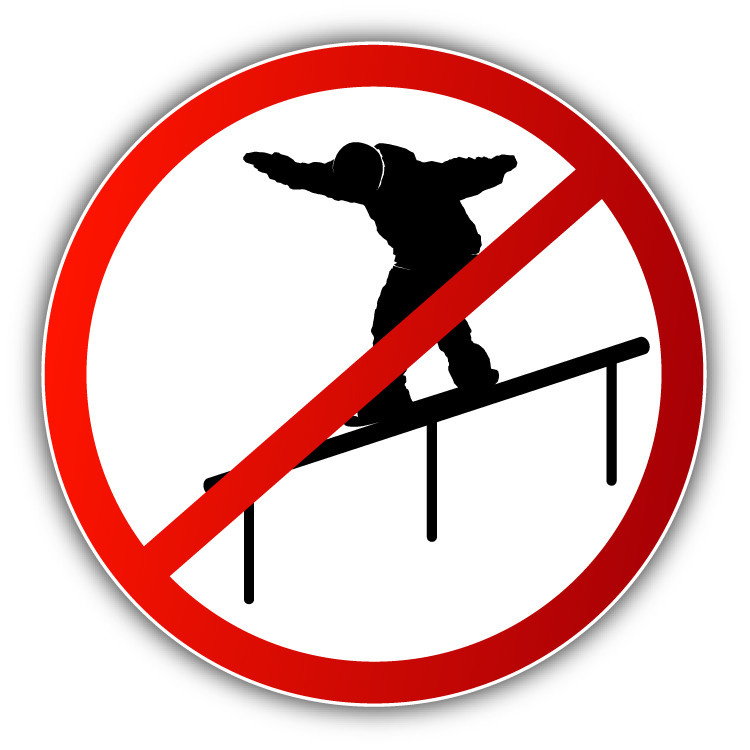Snowboard Ban Stop Sign Driving On A Handrail Bumper Sticker – 9”, 12” or 14”