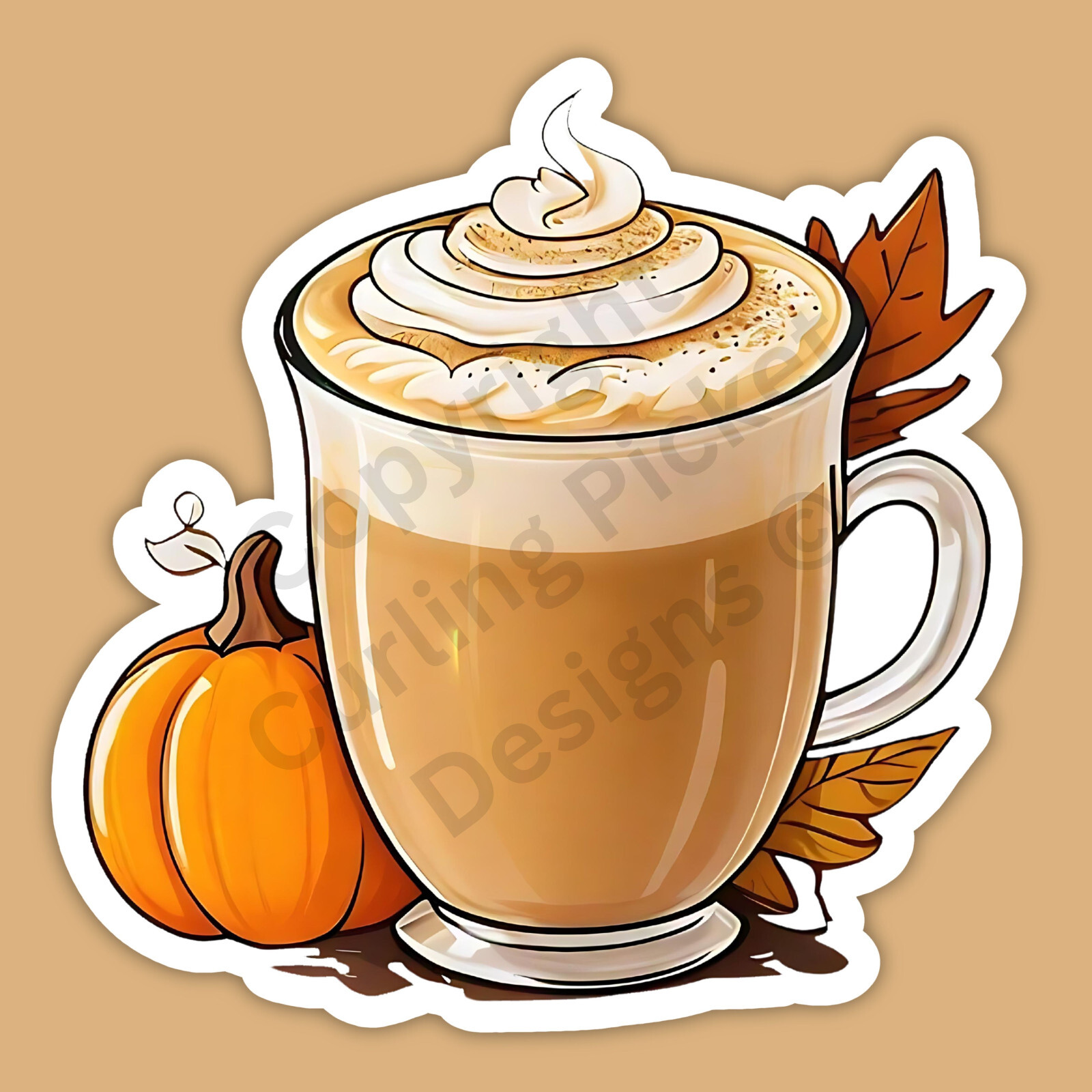 Pumpkin Spice Latte Autumn Fall Cute Food Drink 3″ Vinyl Sticker