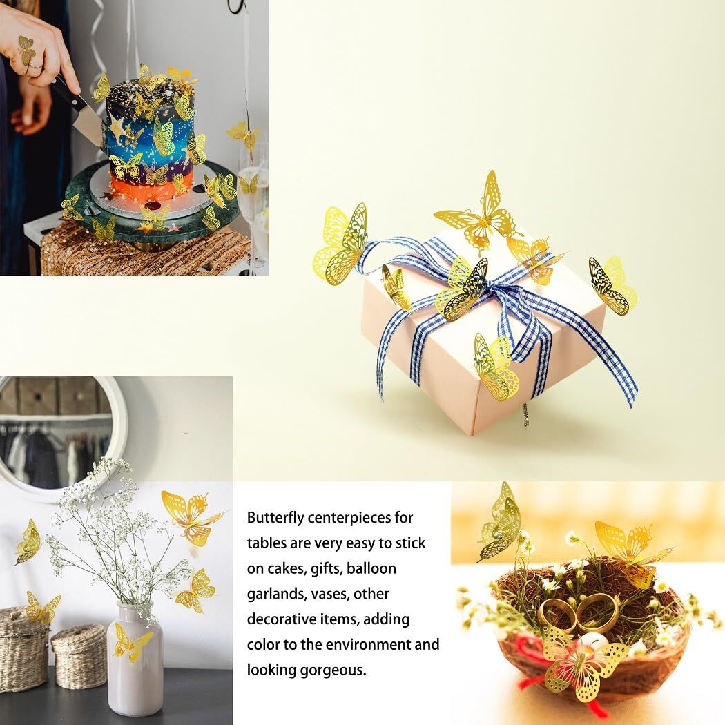 48 Pcs 3D Butterfly Wall Decor for Birthday Party Cake Topper Room Decor