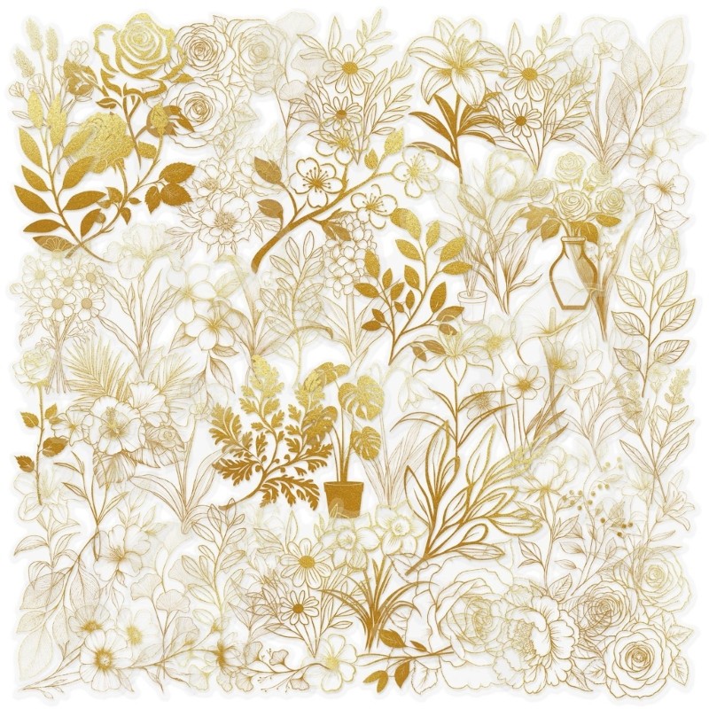 50 Sheets Flowers Sticker Golden Plant Sticker Aesthetic Sticker for Laptop