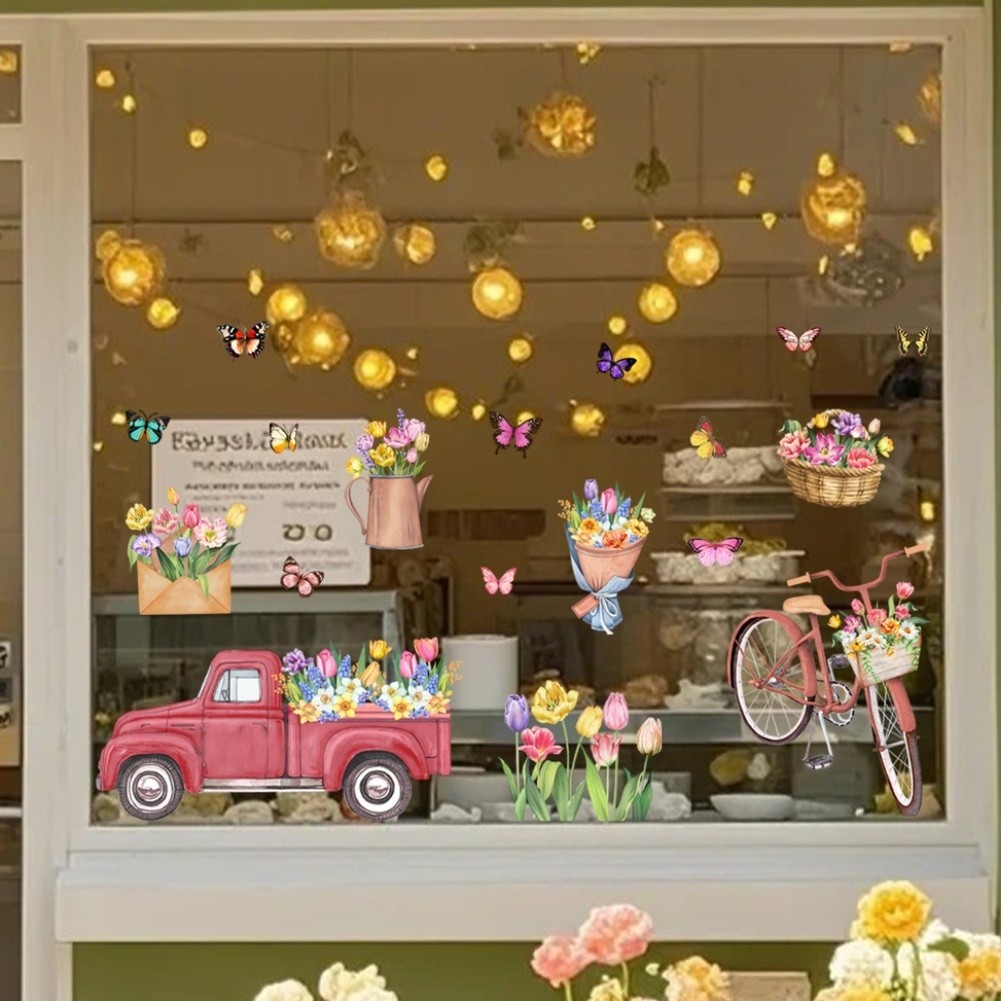 Tulip Spring Theme Static Window Sticker PVC Material 11.81 x 23.62 in