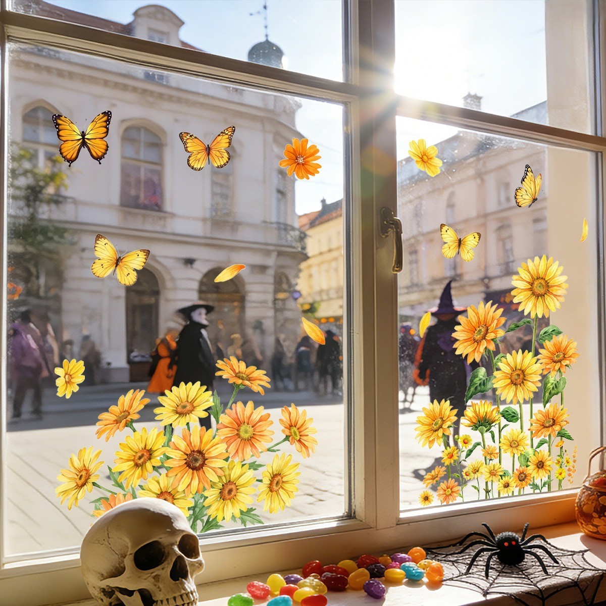 Static Cling Window Decals Sunflower Butterfly – Decor No Glue 2 Sheets