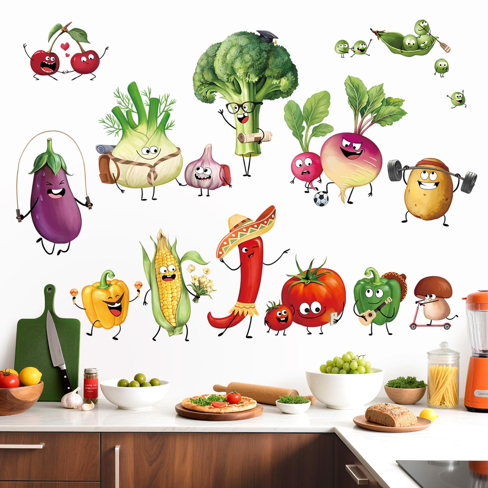 Kitchen Food Wall Decals Cartoon Vegetables Wall Stickers Kitchen Dining Room…