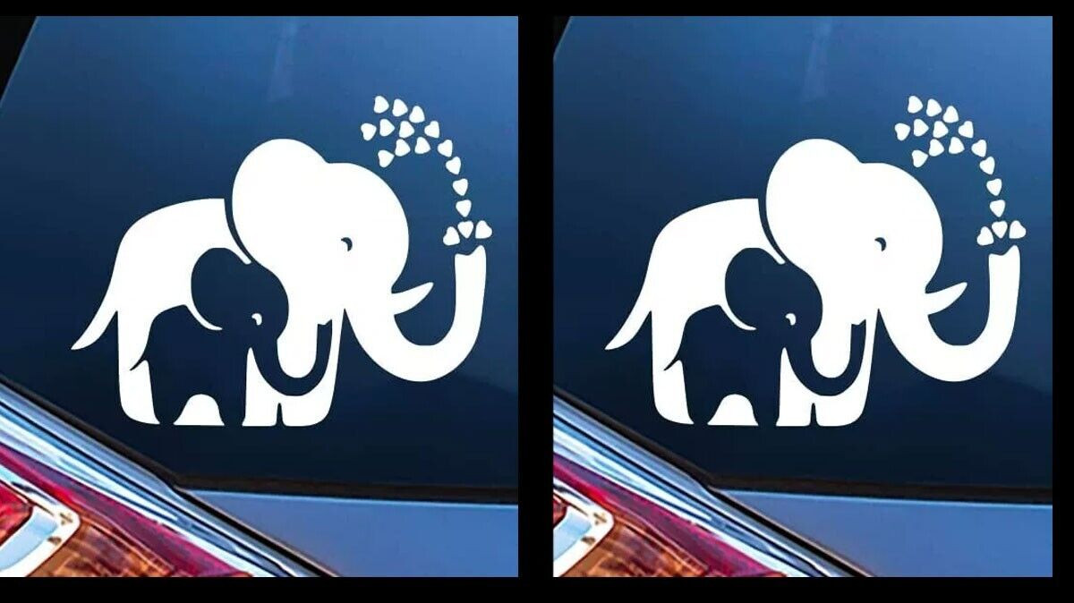 Elephant Mom Showering Love Hearts Two 5″ White Vinyl Decal Car Truck Windows