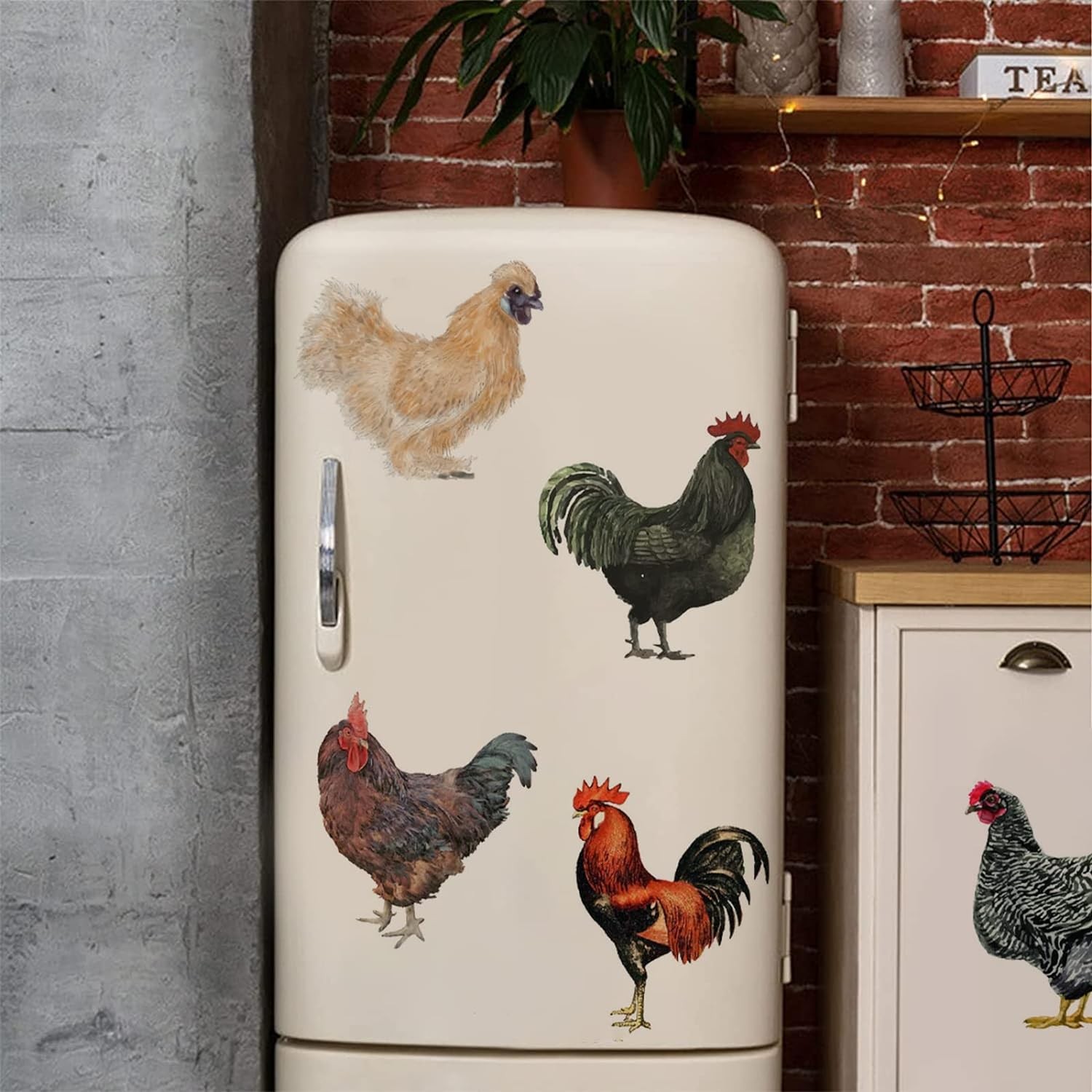 PLIGREAT 8 Pcs Roosters Hens Wall Stickers, Removable Vinyl Peel Rooster Hen