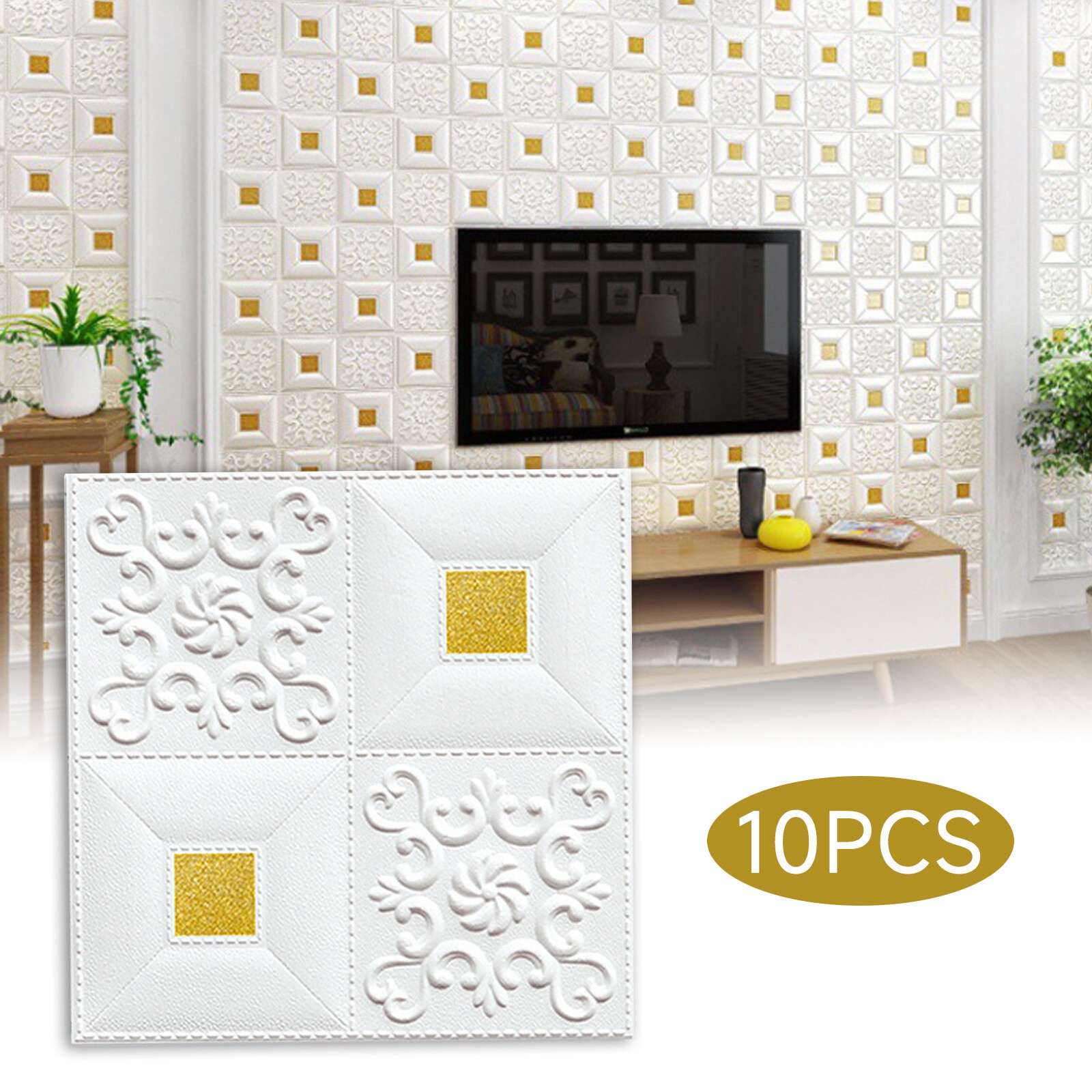 10 Pcs 3D Wall Panels Self-adhesive Tile Brick Sticker Foam Wallpaper Waterpro4Z